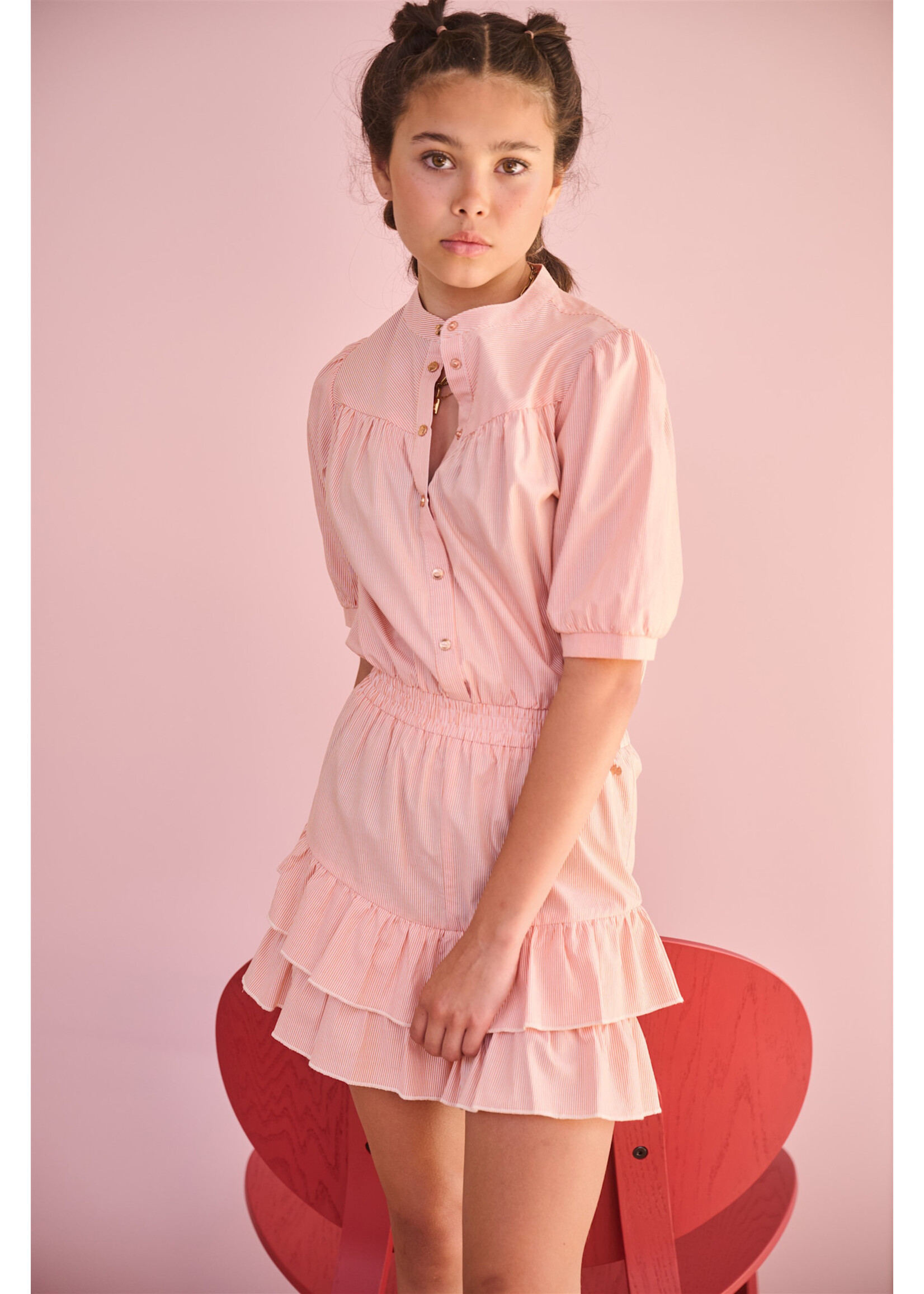 Nobell Nobell Sage Striped Poplin Dress S/SL Q503-3807 Melon