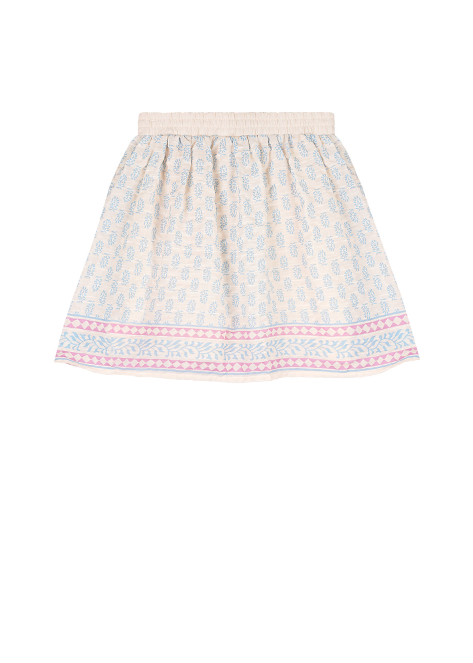 NoNo NoNo Norma Skirt with border print on seersucker N503-5708 Pearled Ivory