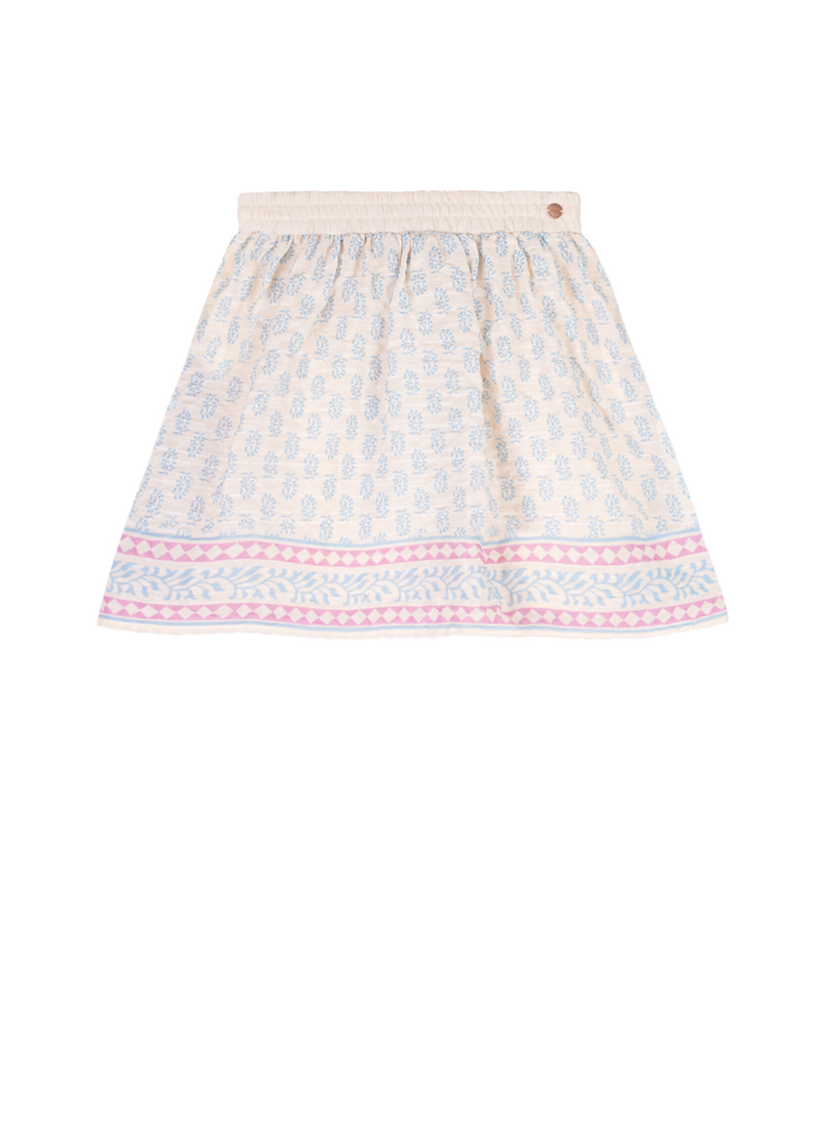 NoNo NoNo Norma Skirt with border print on seersucker N503-5708 Pearled Ivory