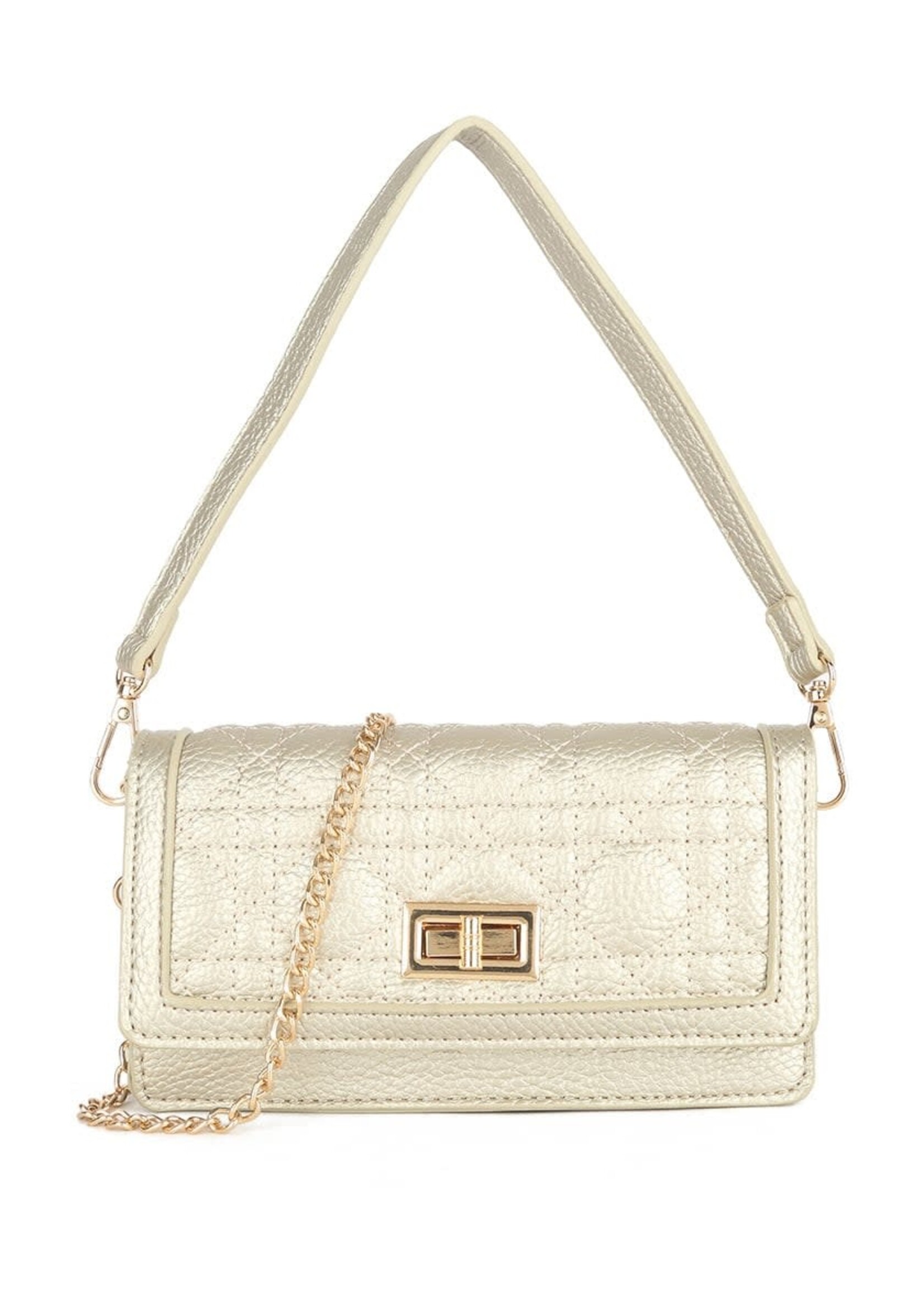 Tasje goud schoudertas met een gouden ketting