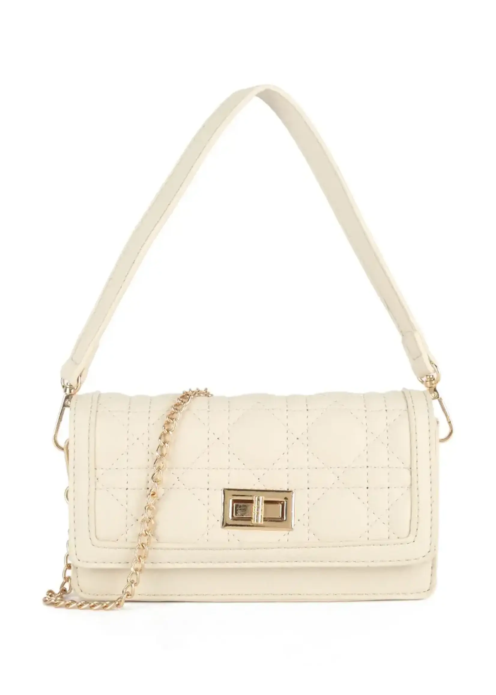 Tasje beige schoudertas met een gouden ketting