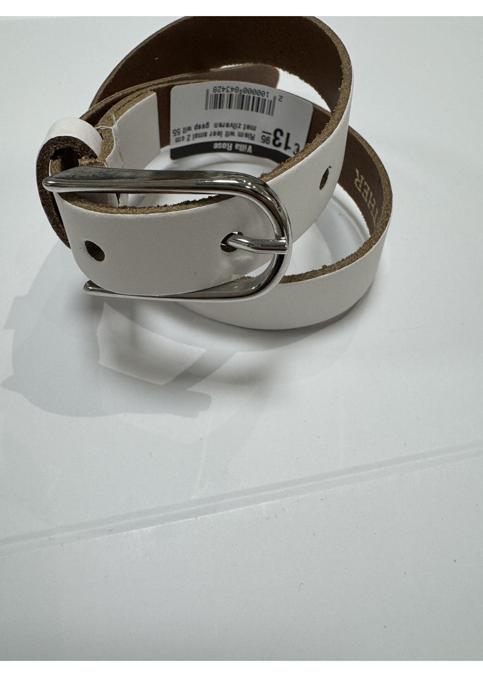 Riem wit leer smal 2 cm met zilveren  gesp