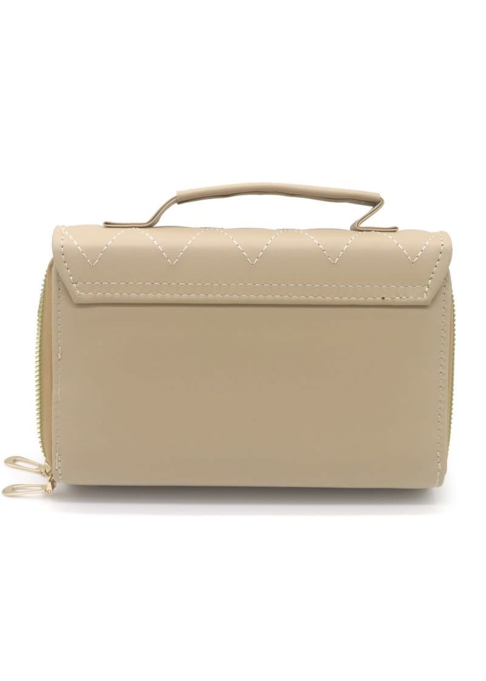 Tasje donker beige met breed hengsel