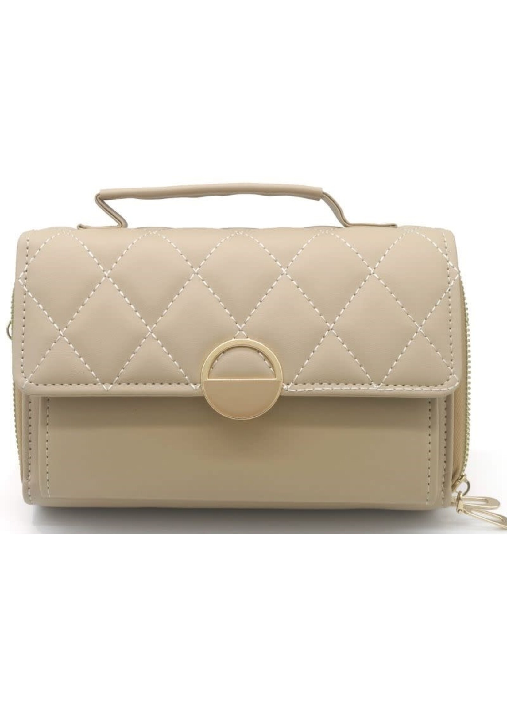 Tasje donker beige met breed hengsel
