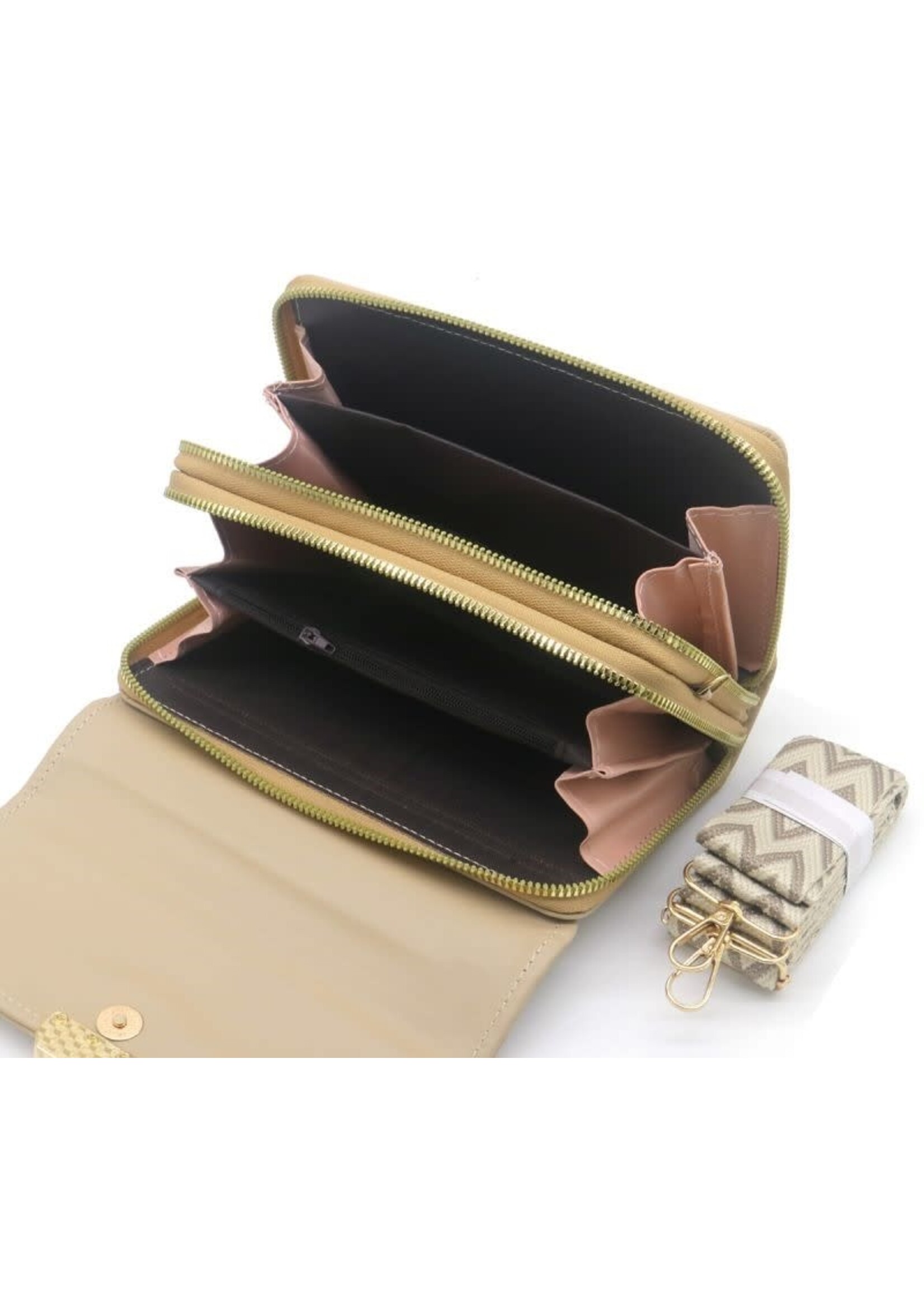 Tasje donker beige met breed hengsel