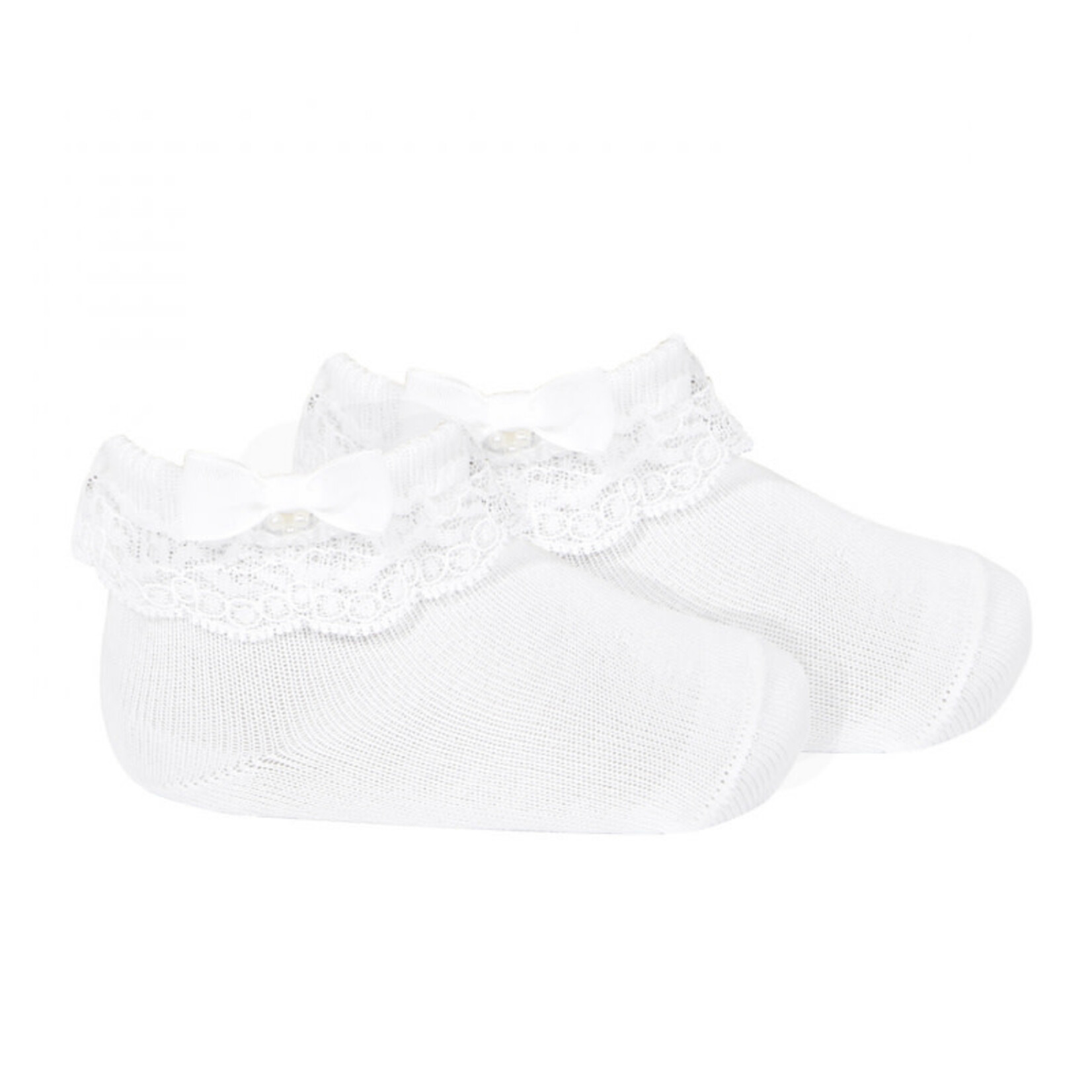 Condor Condor sokje off white met kant/strik/parel