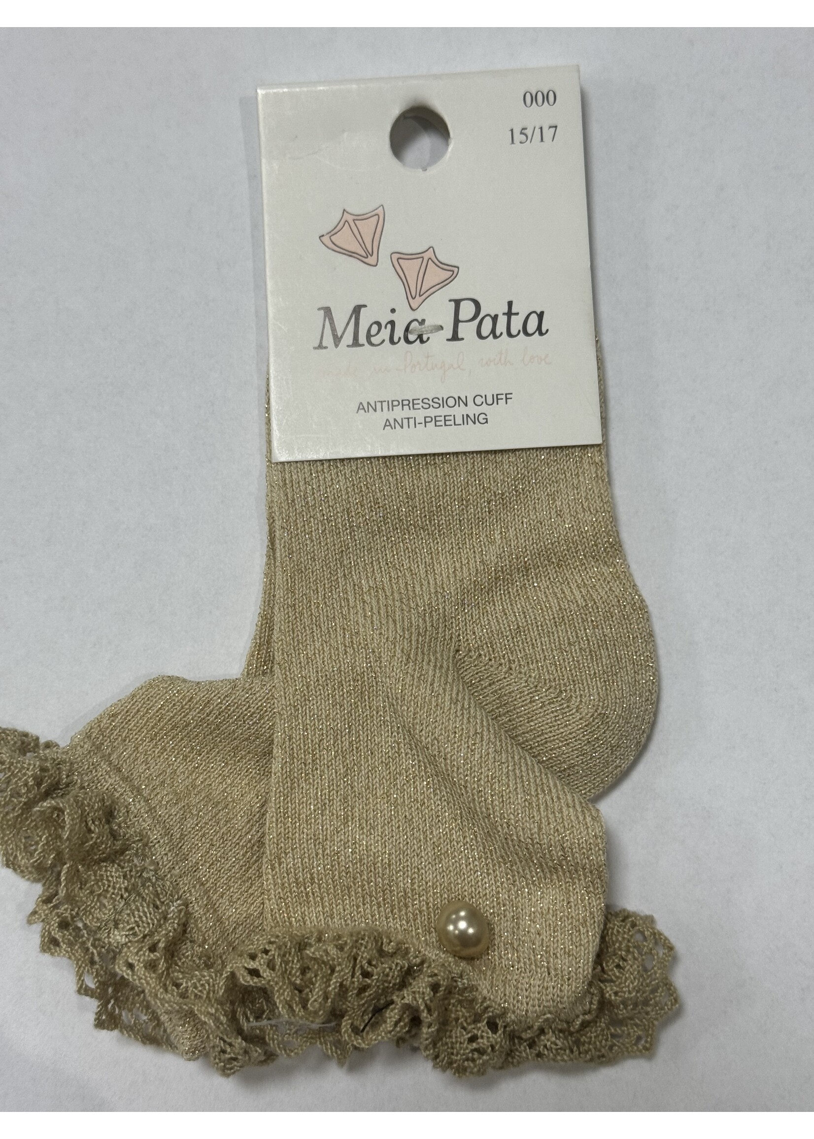 Meia Pata Meia Pata Short Socks With Lace and Pearl Botton 33 Gold Lurex 33