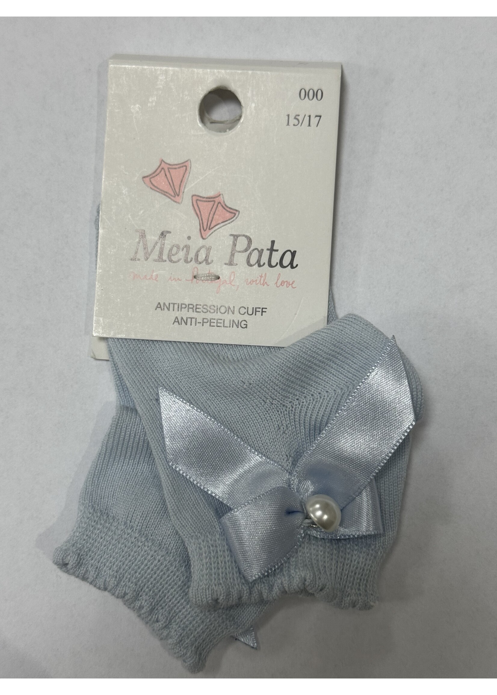 Meia Pata Meia Pata Peaked Short Socks With Satin Bow and Pearl Botton 11 Baby Blue