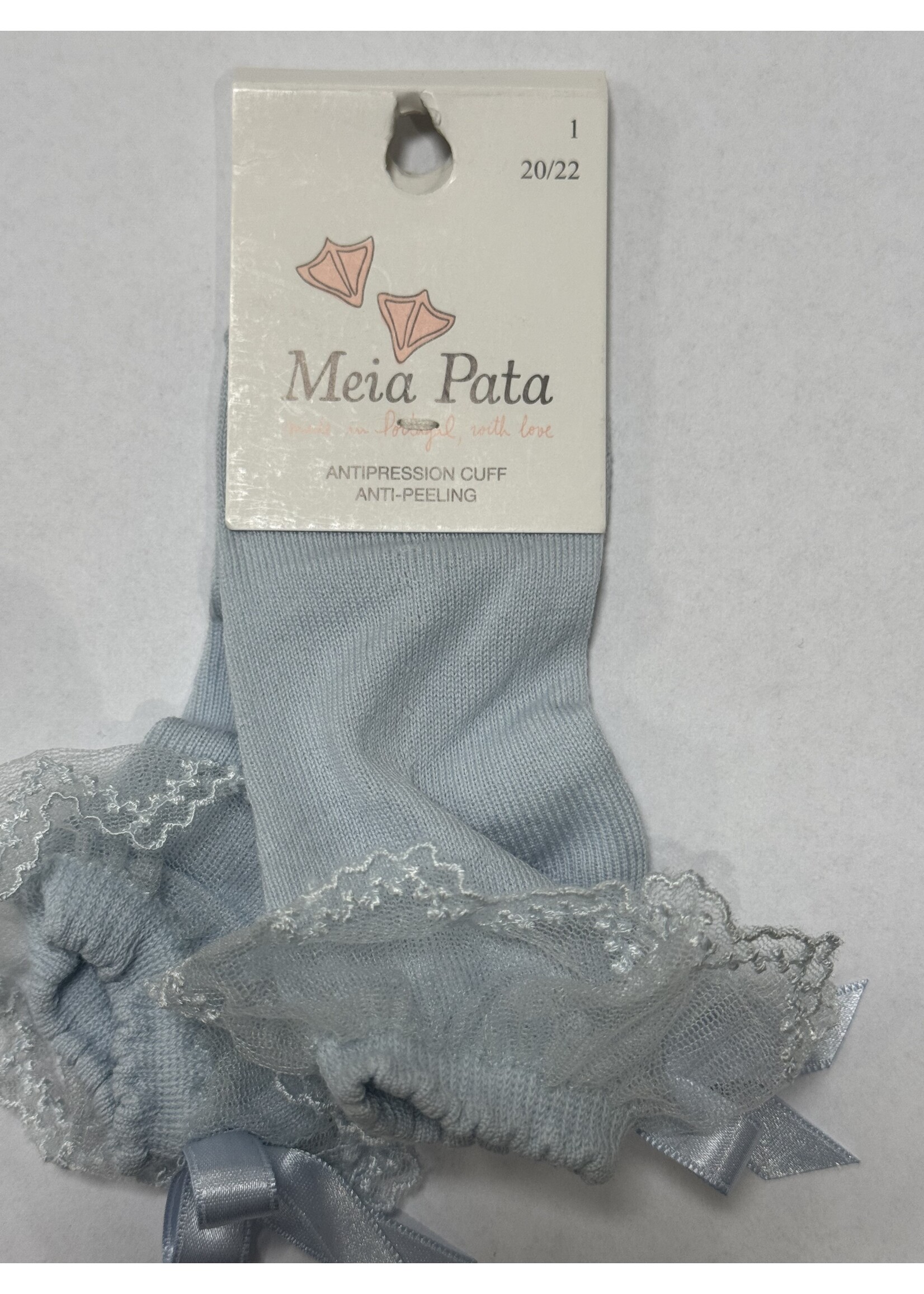 Meia Pata Meia Pata Peaked Short Socks With Tule and Satin Bow Back 11 Baby Blue
