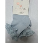 Meia Pata Meia Pata Short Socks With Lace and Pearl Botton 11 Baby Blue