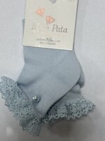 Meia Pata Meia Pata Short Socks With Lace and Pearl Botton 11 Baby Blue