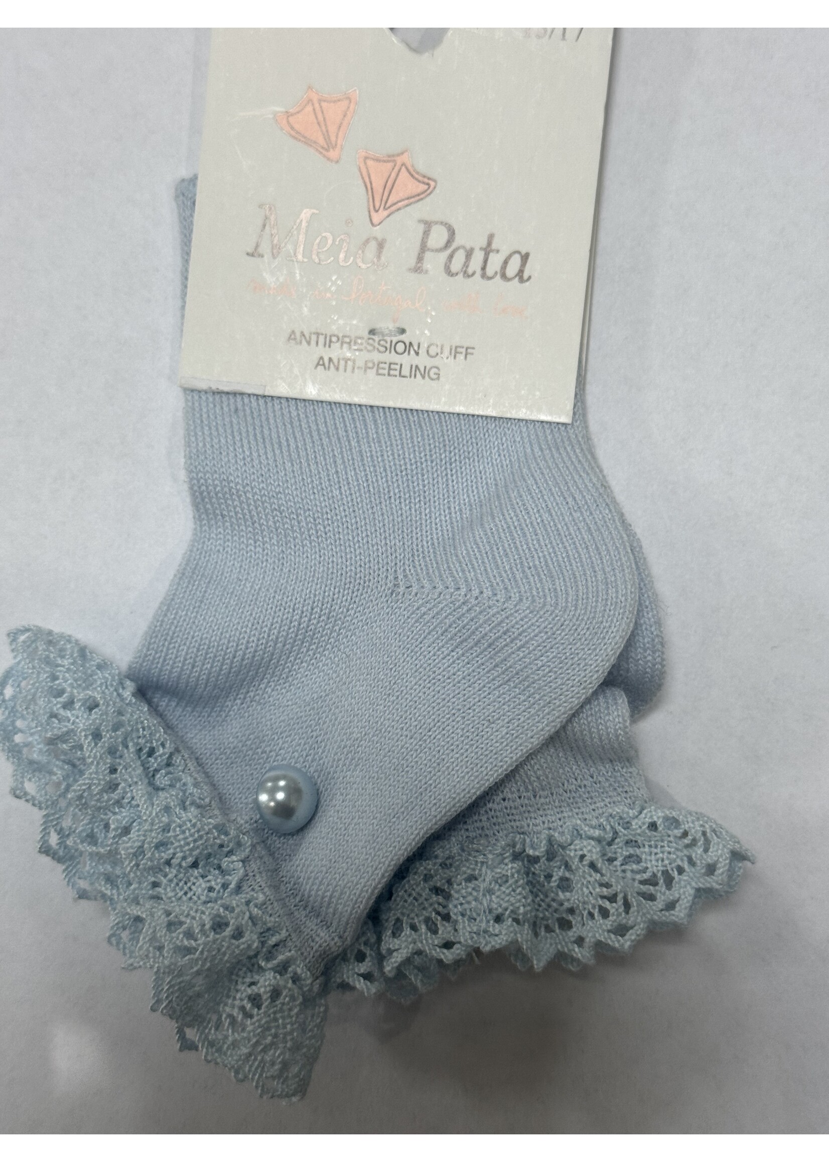 Meia Pata Meia Pata Short Socks With Lace and Pearl Botton 11 Baby Blue