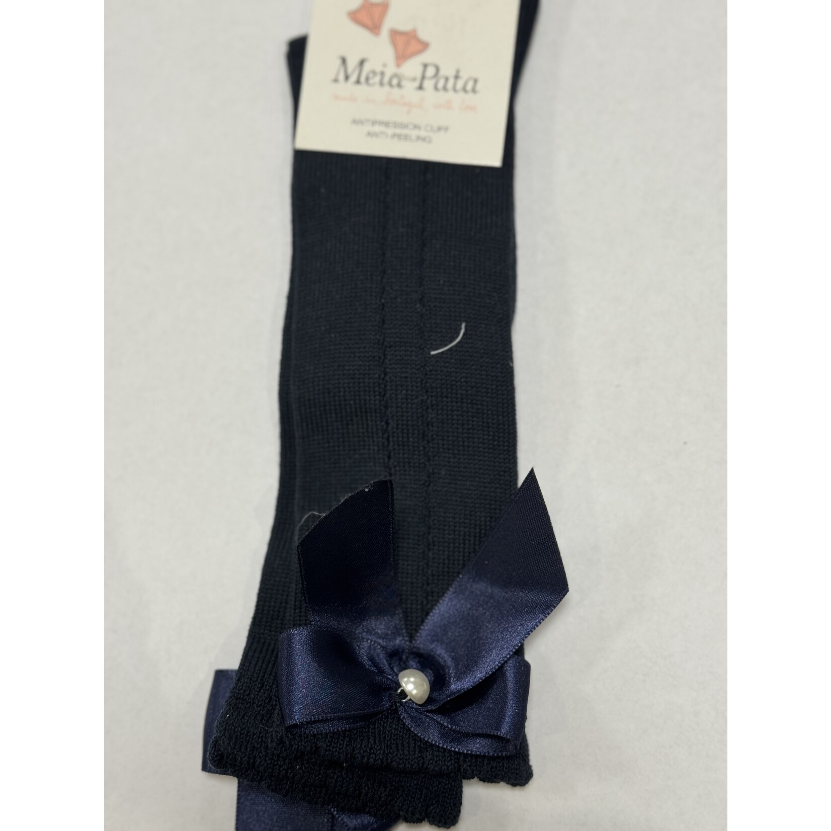 Meia Pata Meia Pata Perle Kneesocks with Satin Bow and Pearl Botton 14 Navy Blue