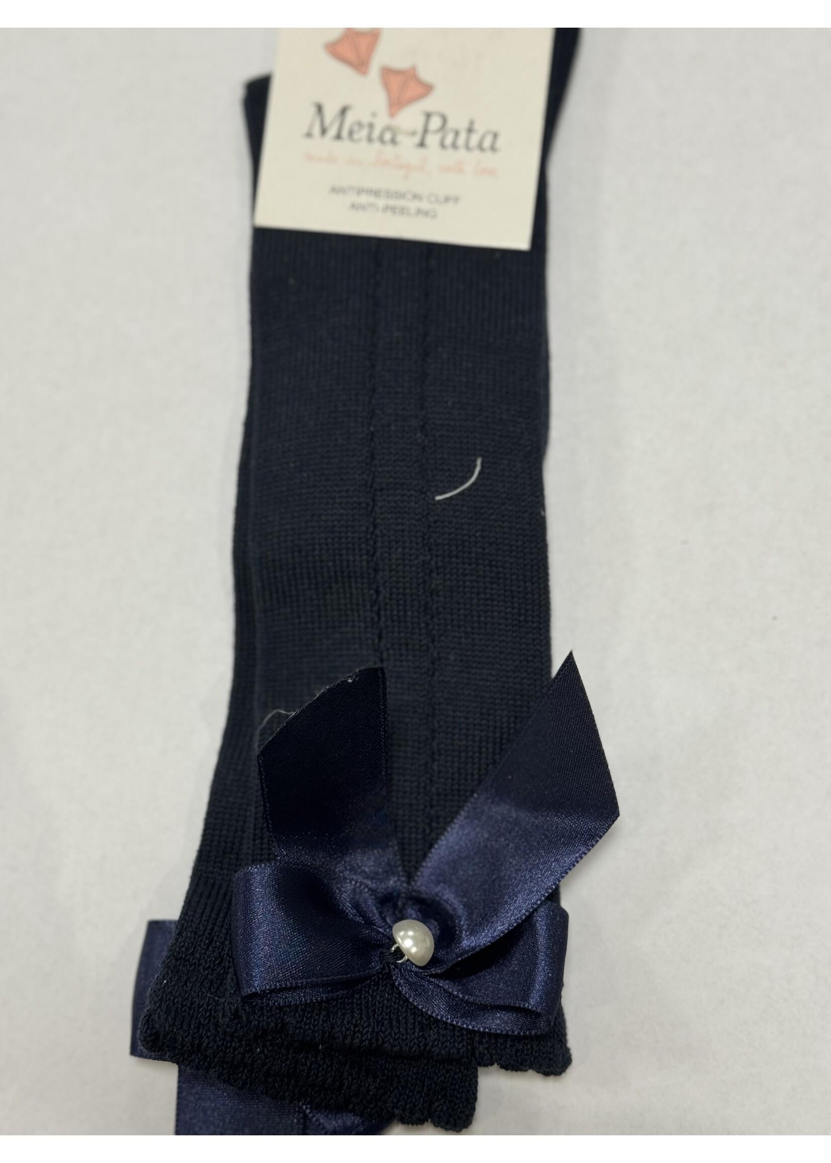 Meia Pata Meia Pata Perle Kneesocks with Satin Bow and Pearl Botton 14 Navy Blue