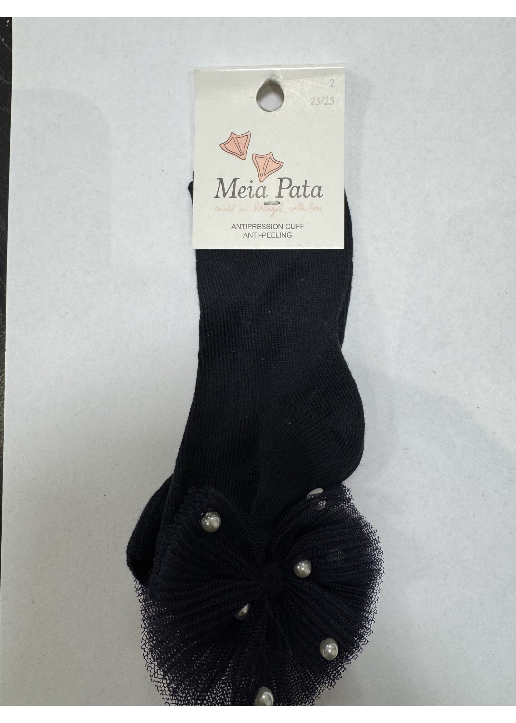Meia Pata Meia Pata Short Socks Tule Bow With Pearls 14 Navy Blue