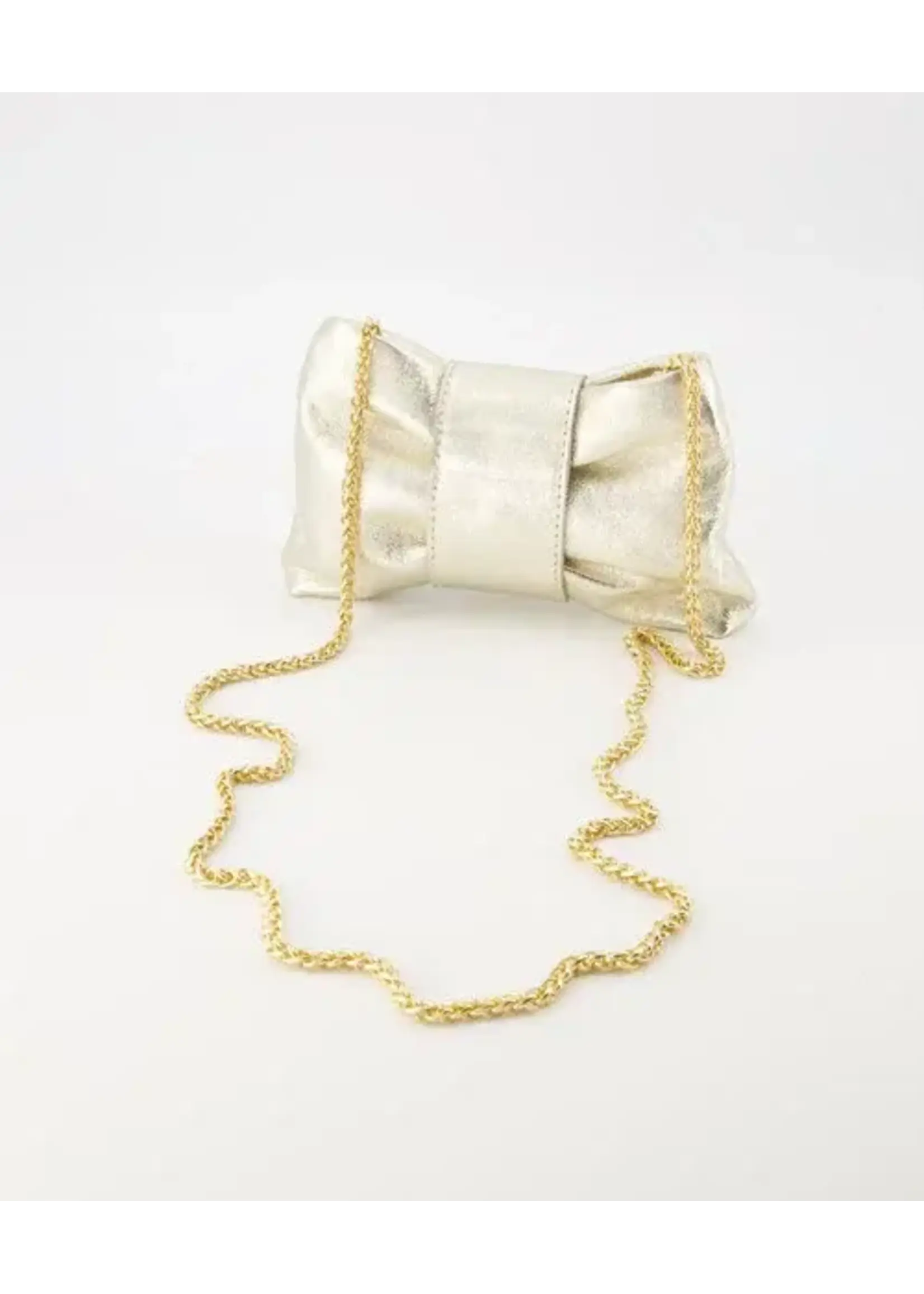 Teatro Leer Tasje  strik goud met goud ketting hengsel