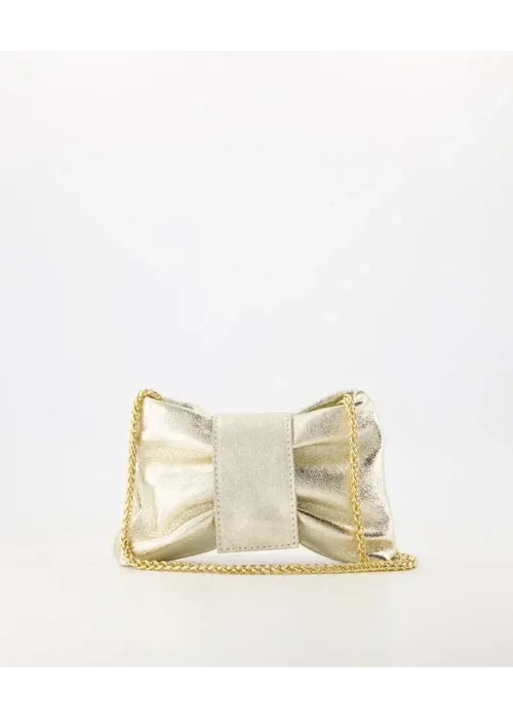 Teatro Leer Tasje  strik goud met goud ketting hengsel