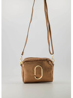 Leer Tasje cognac metalic met goud detail