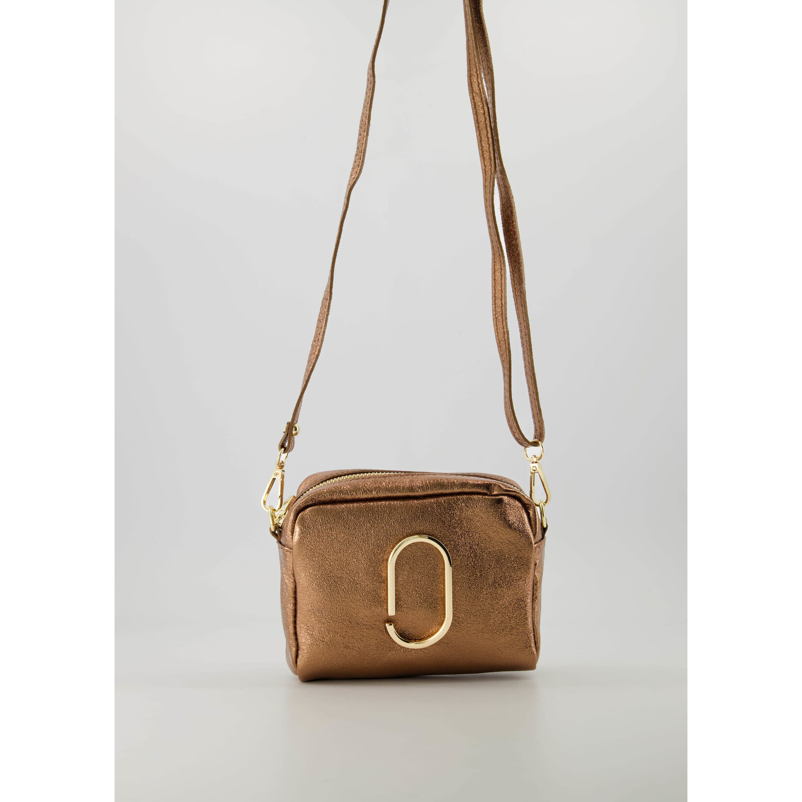 Leer Tasje cognac metalic met goud detail