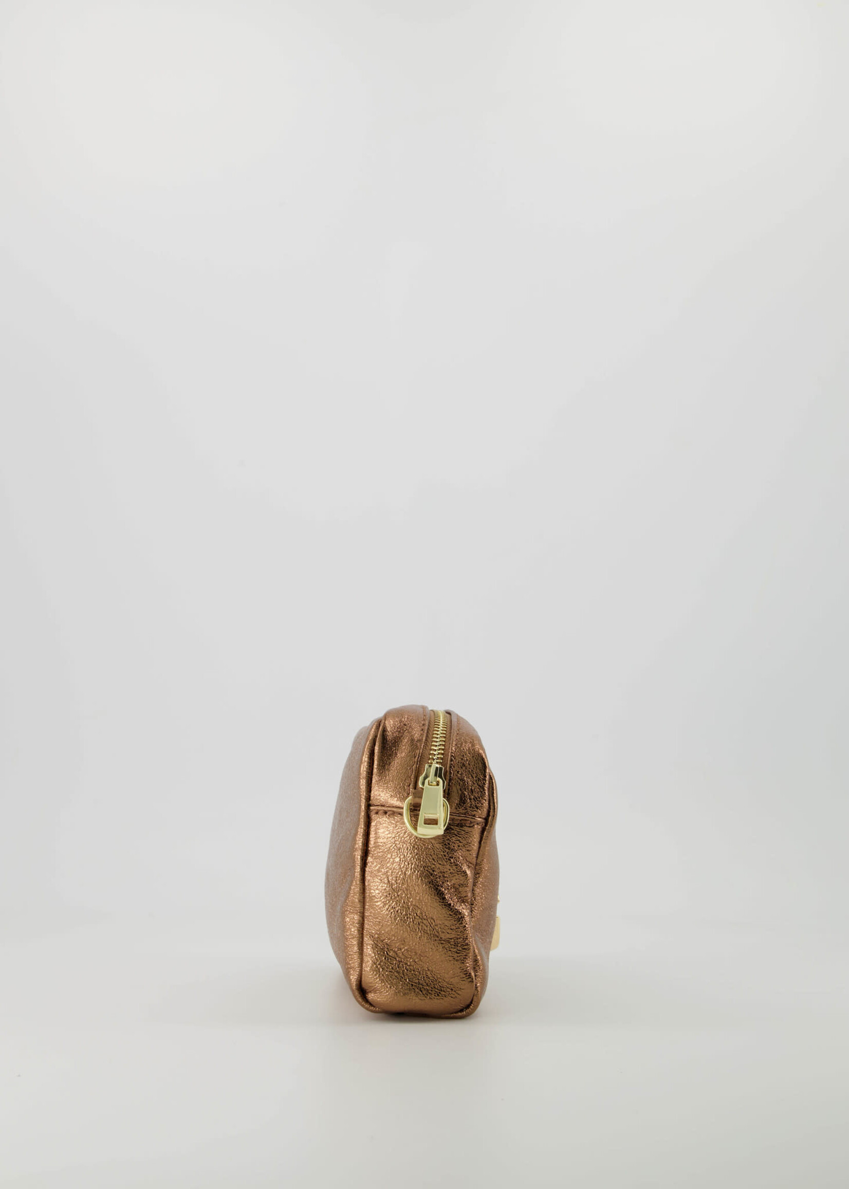 Leer Tasje cognac metalic met goud detail