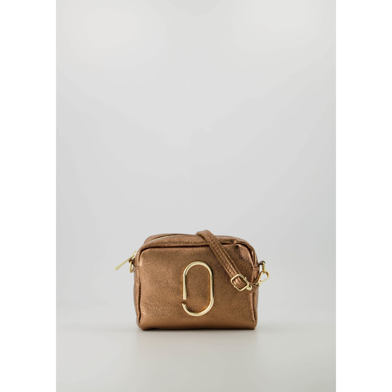 Leer Tasje cognac metalic met goud detail