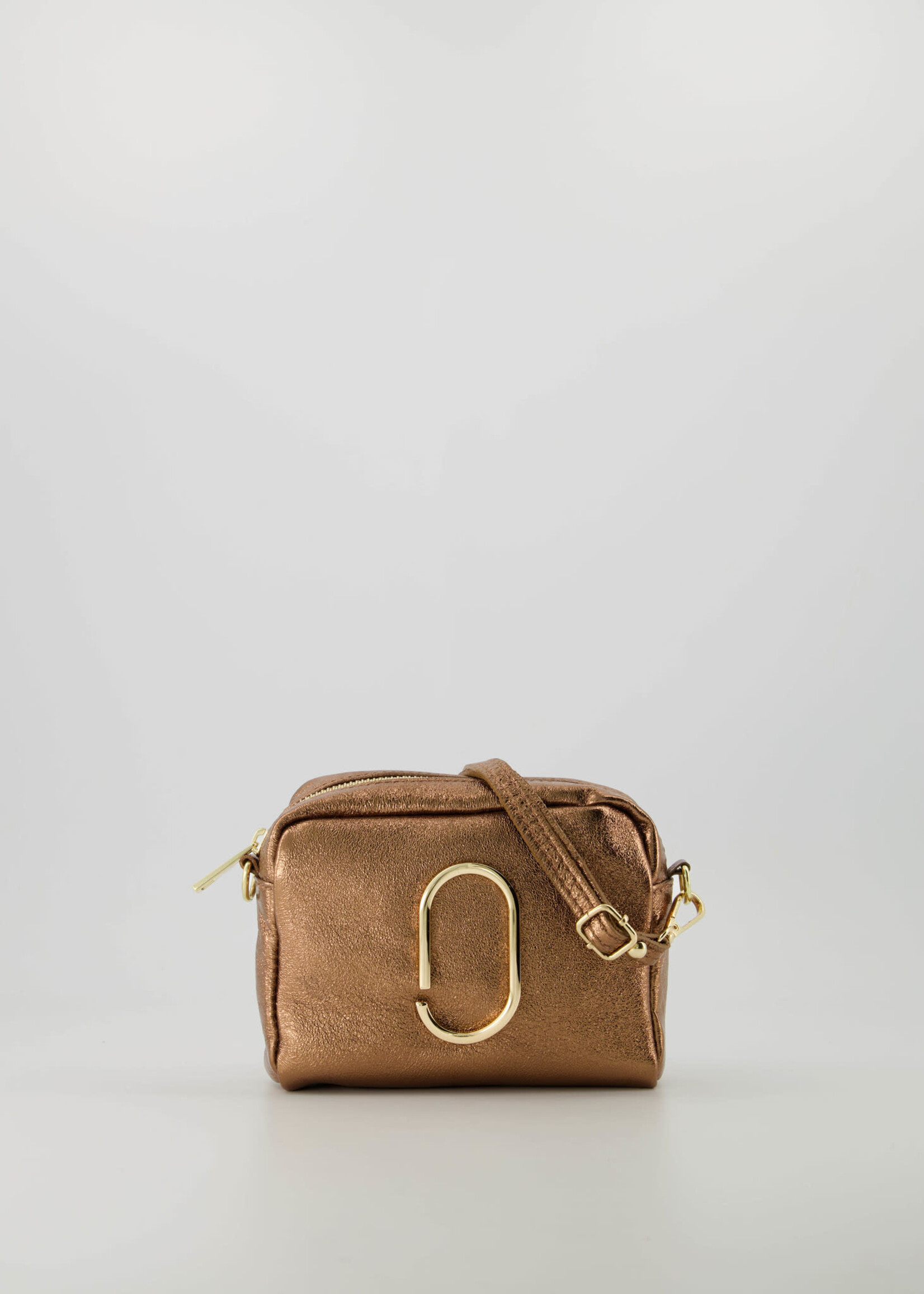 Leer Tasje cognac metalic met goud detail