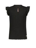 Nobell Nobell Kiss rib jersey top cap sleeve with v-neck and 3 buttons at front Q302-3405 Jet Black