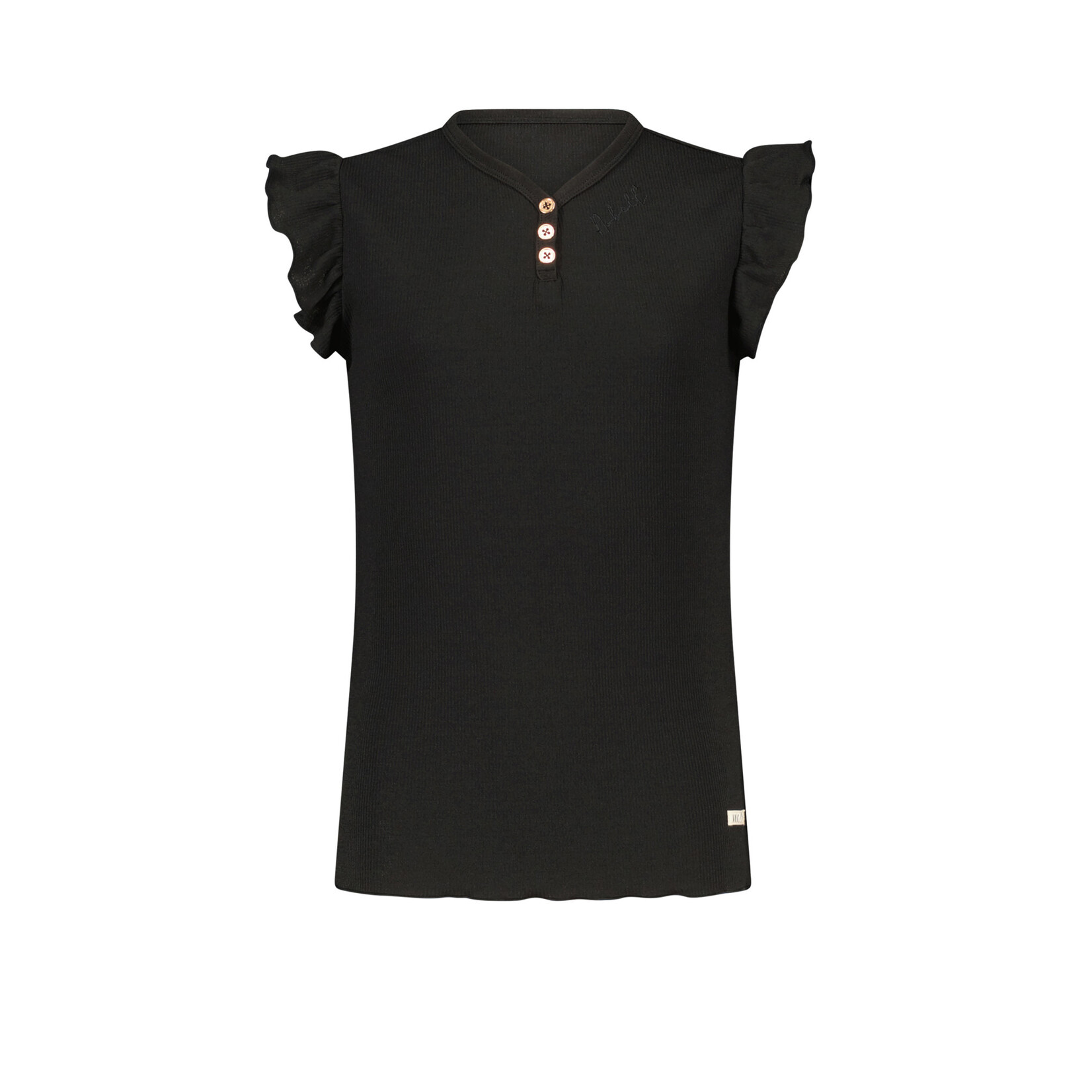 Nobell Nobell Kiss rib jersey top cap sleeve with v-neck and 3 buttons at front Q302-3405 Jet Black