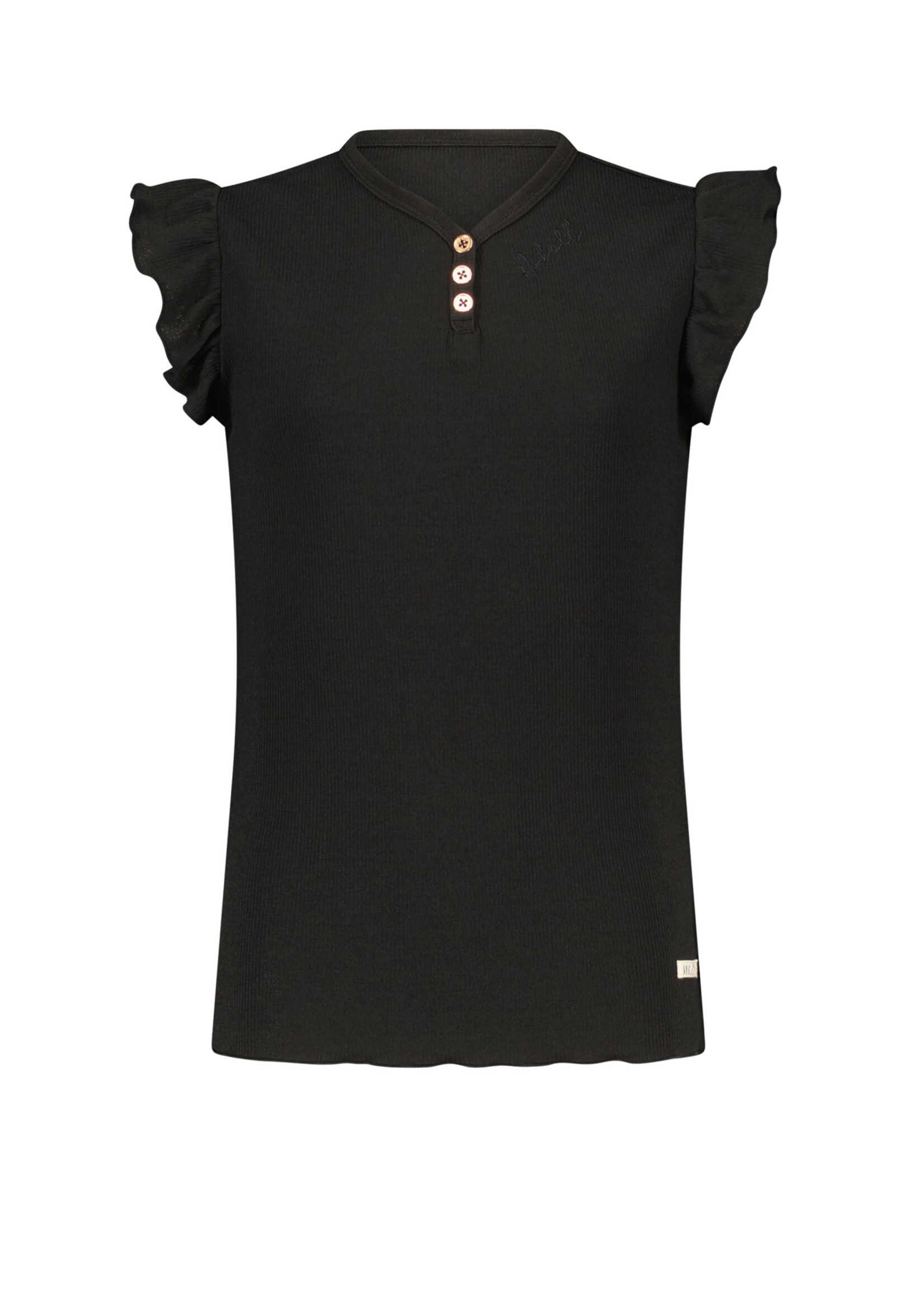 Nobell Nobell Kiss rib jersey top cap sleeve with v-neck and 3 buttons at front Q302-3405 Jet Black