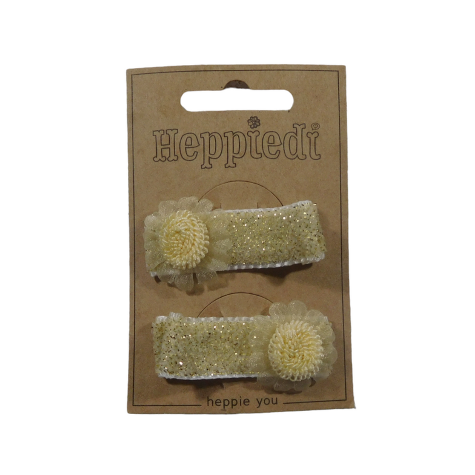 Heppidie  Haarknijper groot lurex met bloem voile ecru