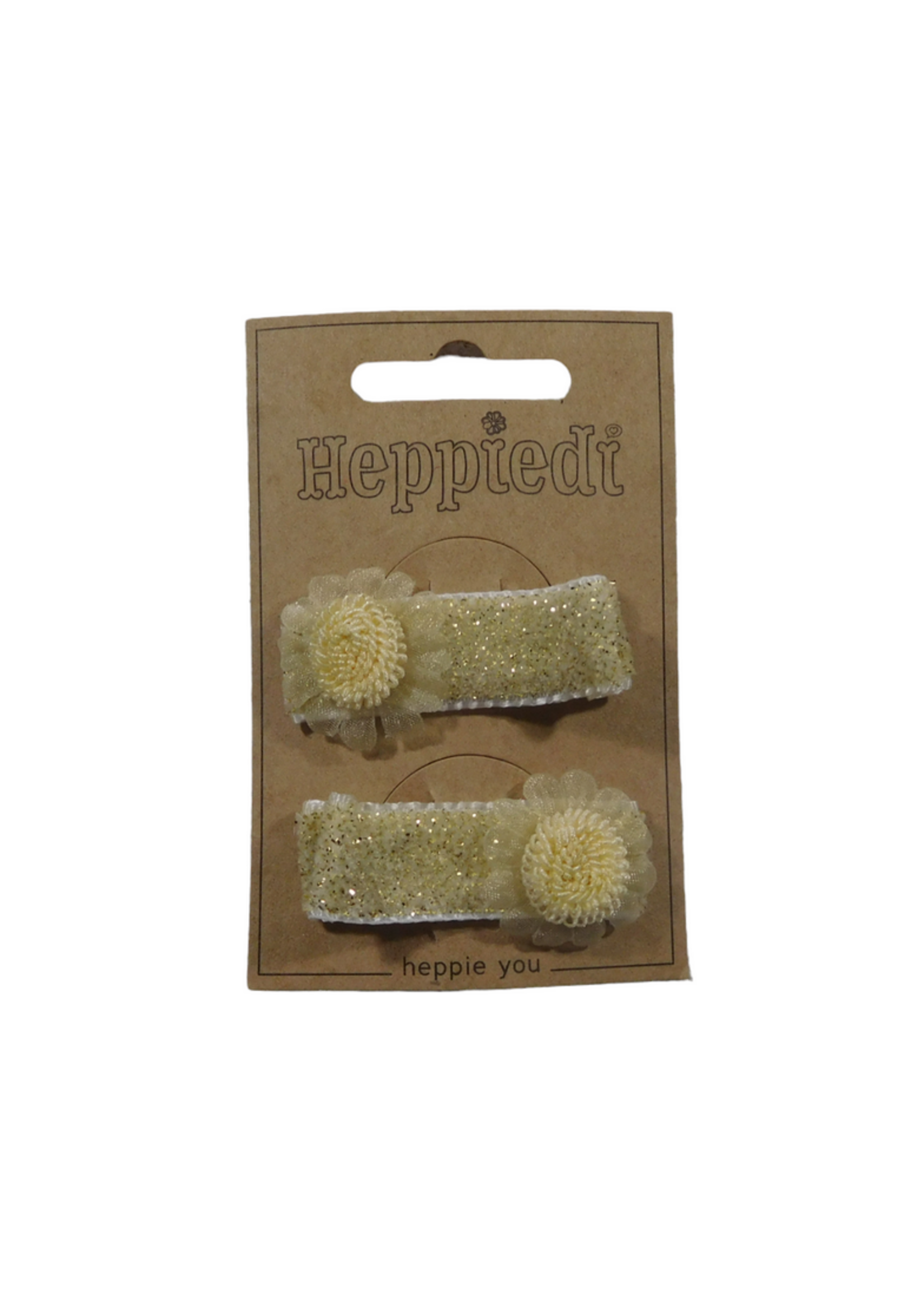 Heppidie  Haarknijper groot lurex met bloem voile ecru