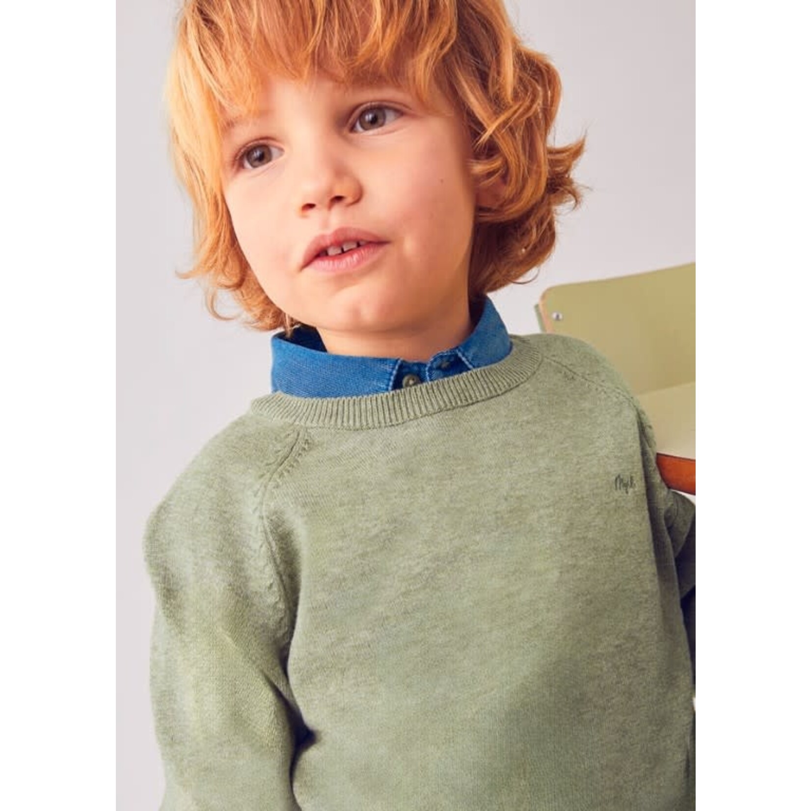 Mayoral Mayoral Basic cotton jumper w/round Pistachio - 25 00323