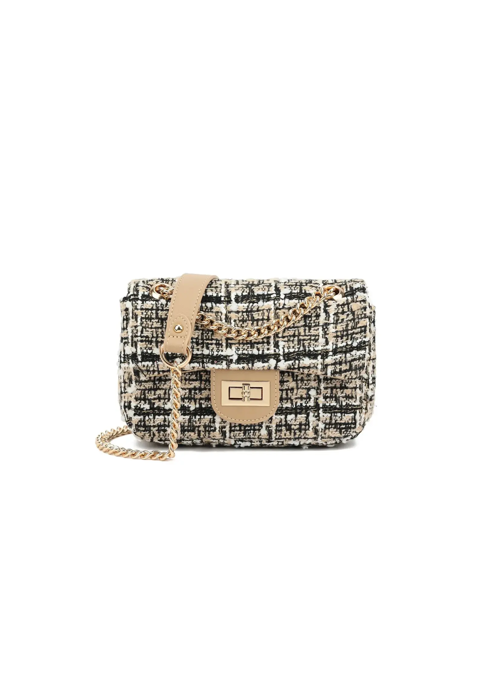 Tas zwart beige  met gouden ketting