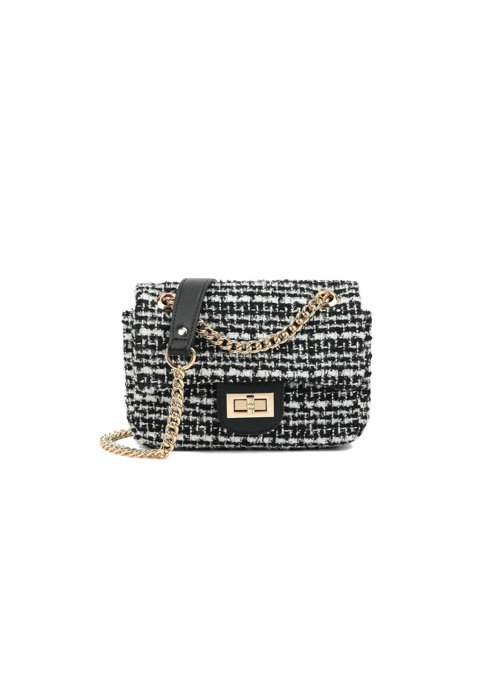Tas zwart /wit met gouden ketting