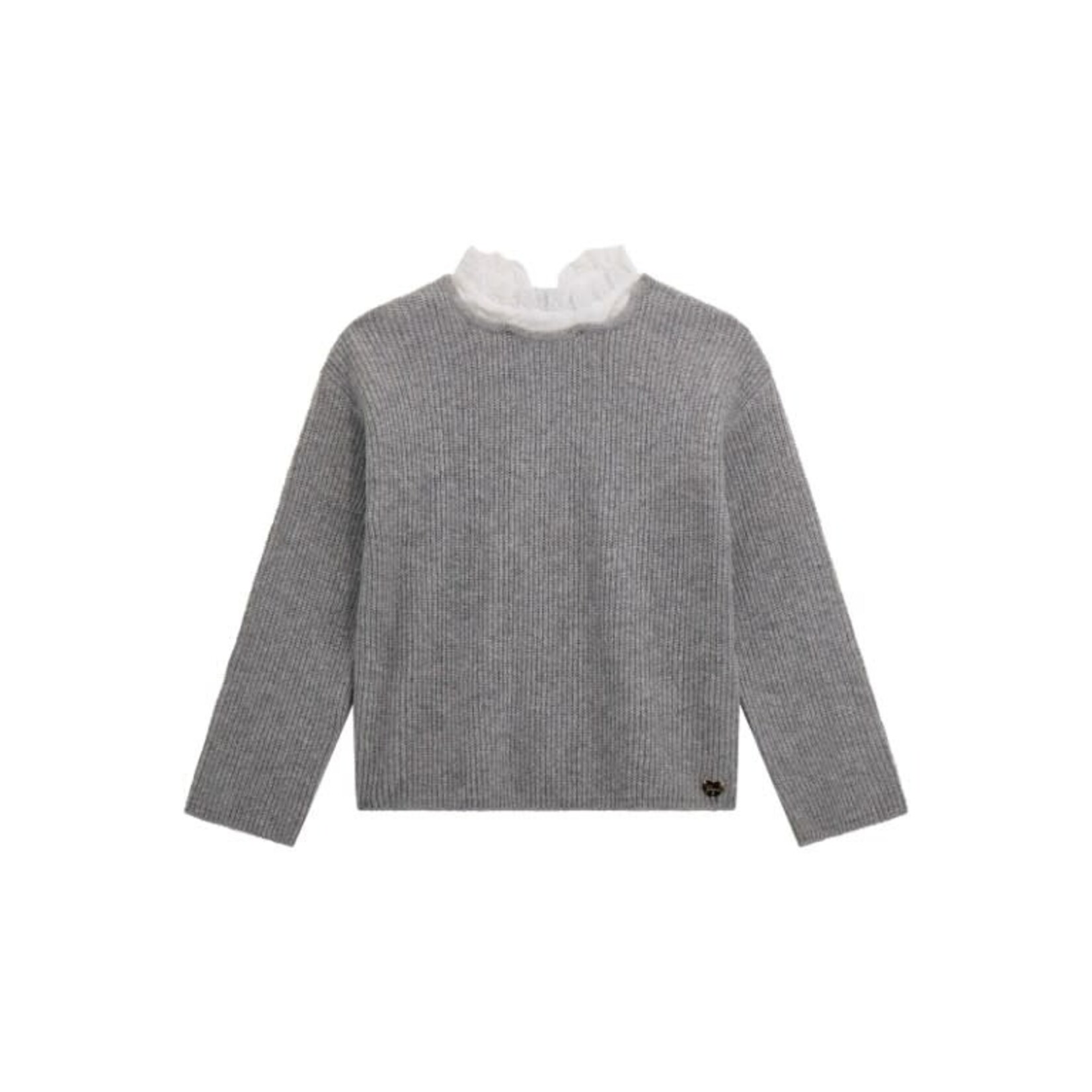 Guess Guess LS SWEATER WITH LACE COLLAR LIGHT STONE HEATHER - J5BR21_Z1140