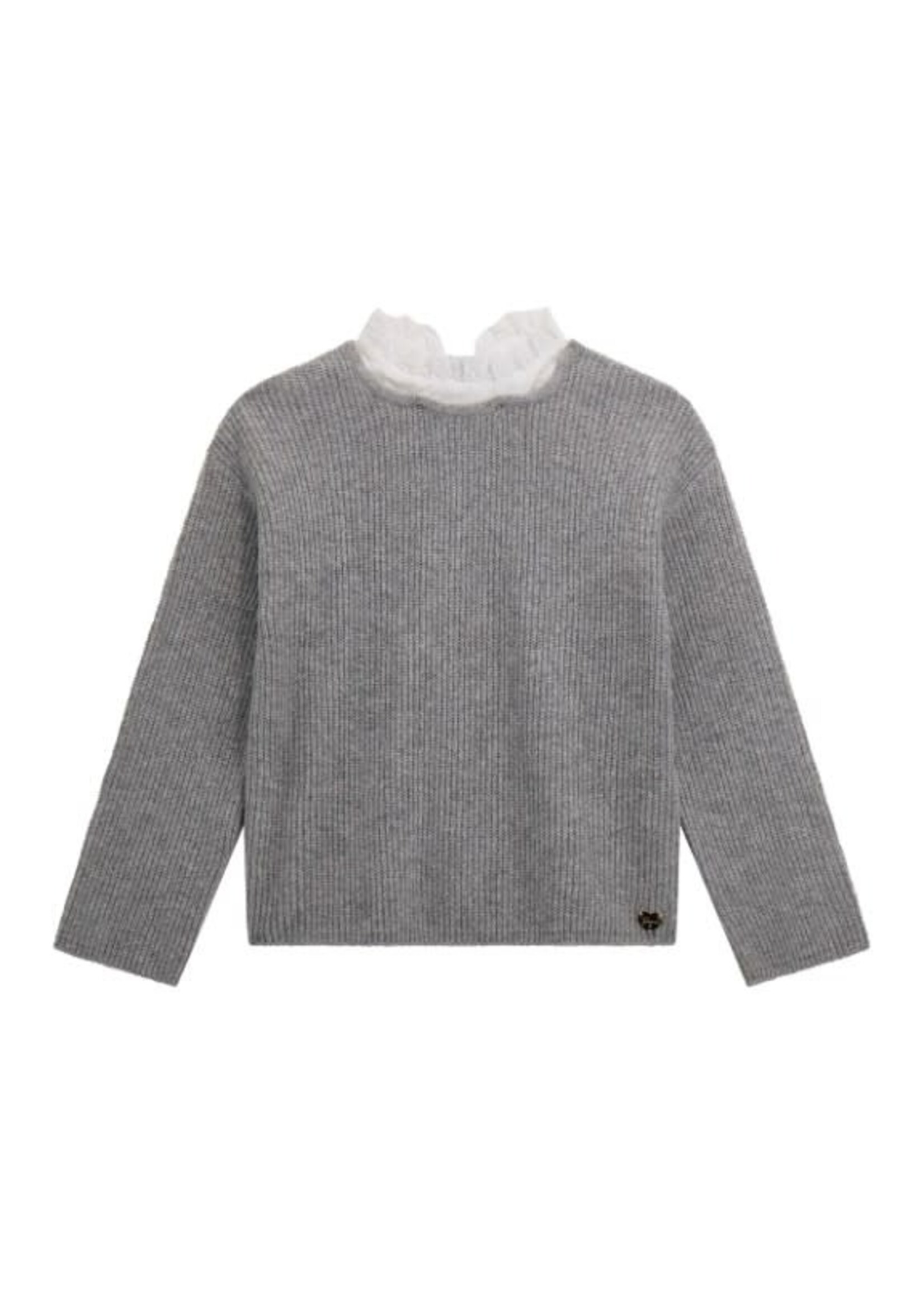 Guess Guess LS SWEATER WITH LACE COLLAR LIGHT STONE HEATHER - J5BR21_Z1140
