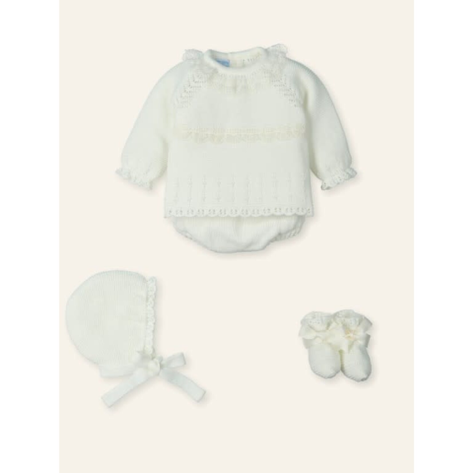 Mac Ilusion Mac Ilusion Traje 4P Canesú, puntilla, capoto y patucos "SPECIAL MUSELINA" Crudo B