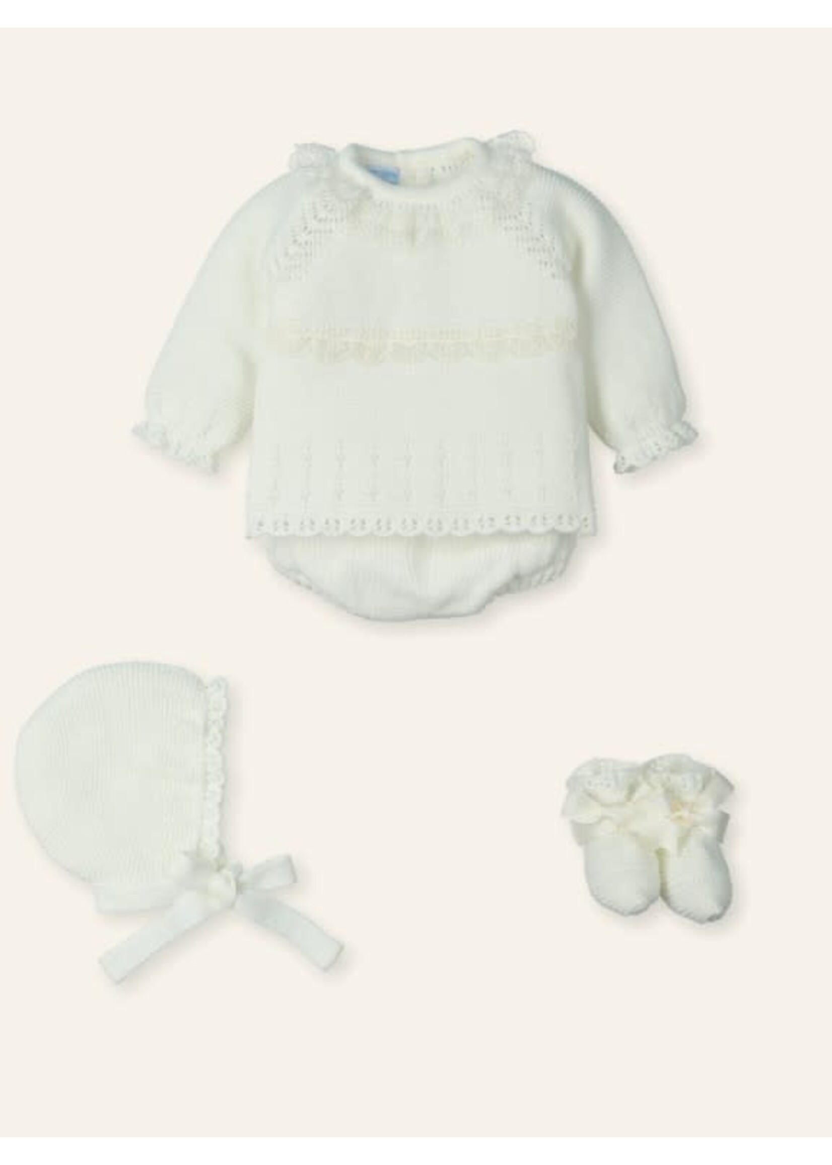 Mac Ilusion Mac Ilusion Traje 4P Canesú, puntilla, capoto y patucos "SPECIAL MUSELINA" Crudo B