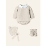 Mac Ilusion Mac Ilusion Traje 4P trencitas con cuello bordado, patucos y gorro pompom "CLOUD BRAIDE" Natural B