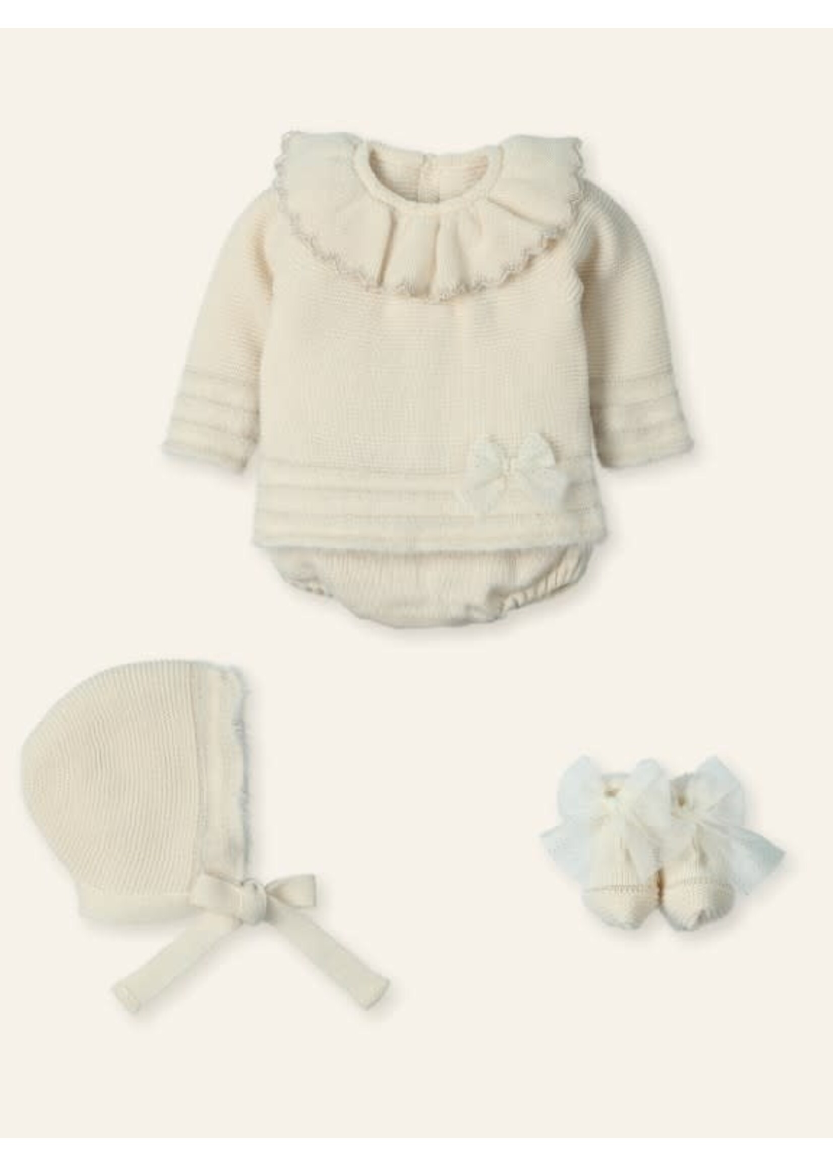 Mac Ilusion Mac Ilusion Traje 4P Canesú LUX ,culotte, capota y patucoshilatura especial "FEATHER NATURAL" Natural B