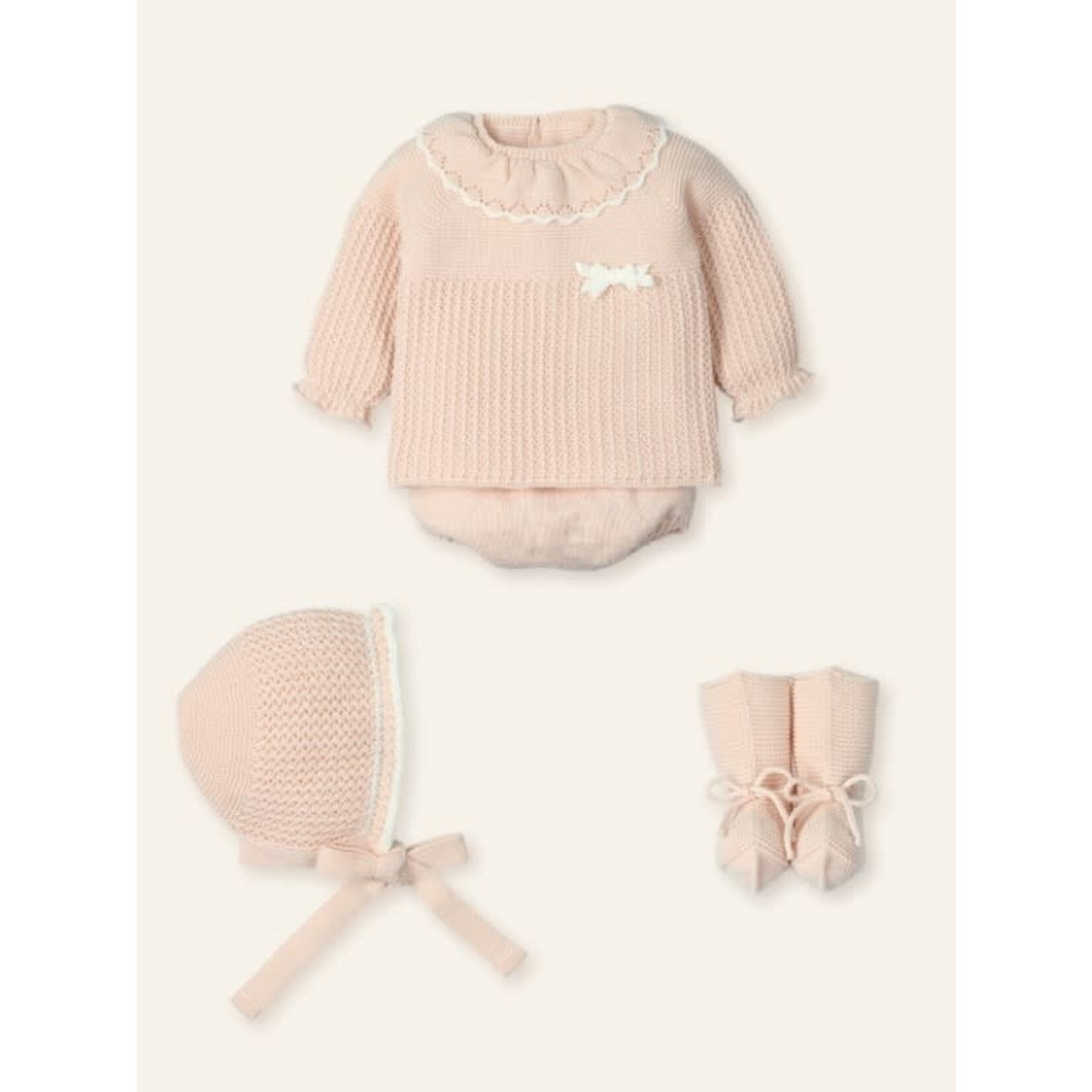 Mac Ilusion Mac Ilusion Traje 4P Corto punto, capota y patucos "SUEÑO EMPOLVADO" Nude B