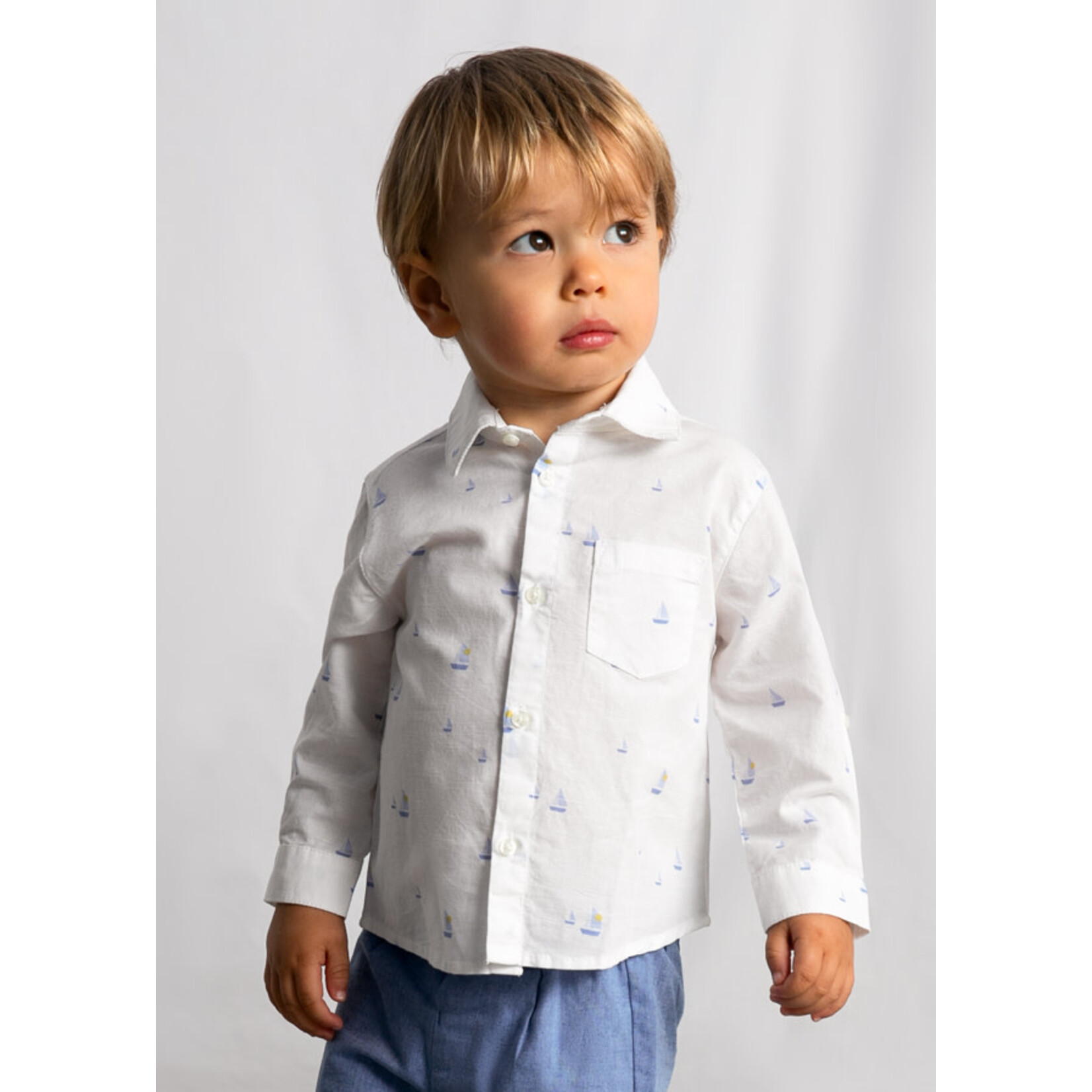 Mayoral Mayoral L/s linen shirt white boat - 26 01118B