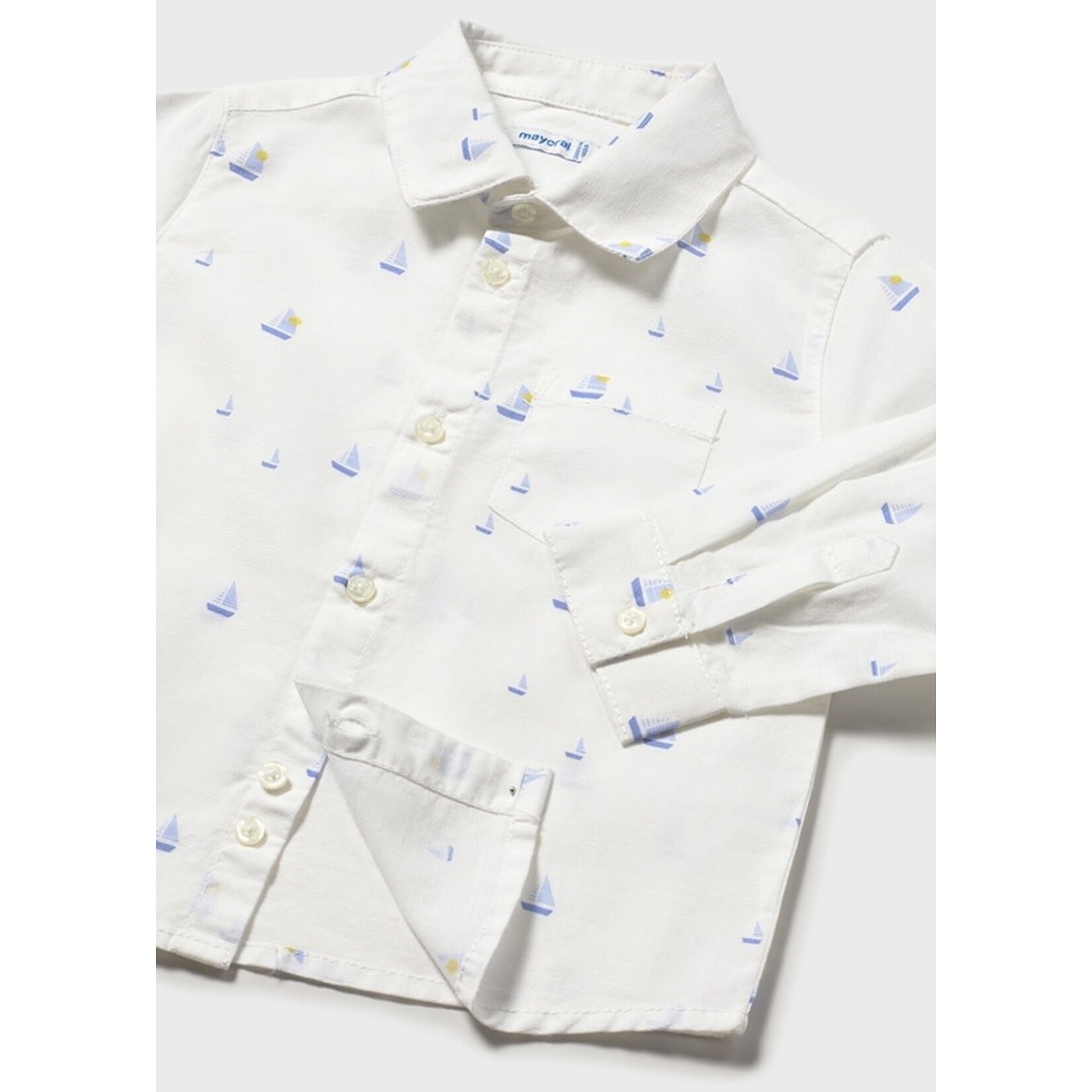 Mayoral Mayoral L/s linen shirt white boat - 26 01118B