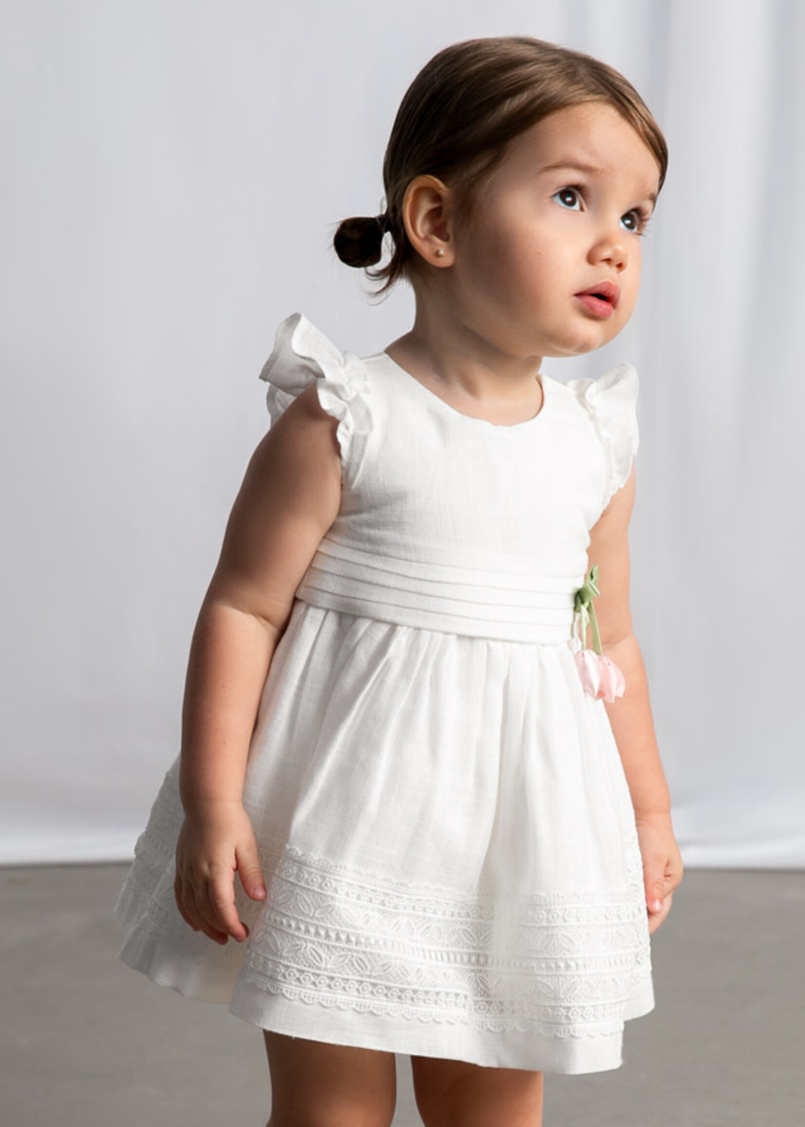 Mayoral Mayoral dress w/ guipure lace trim Natural - 26 01907B