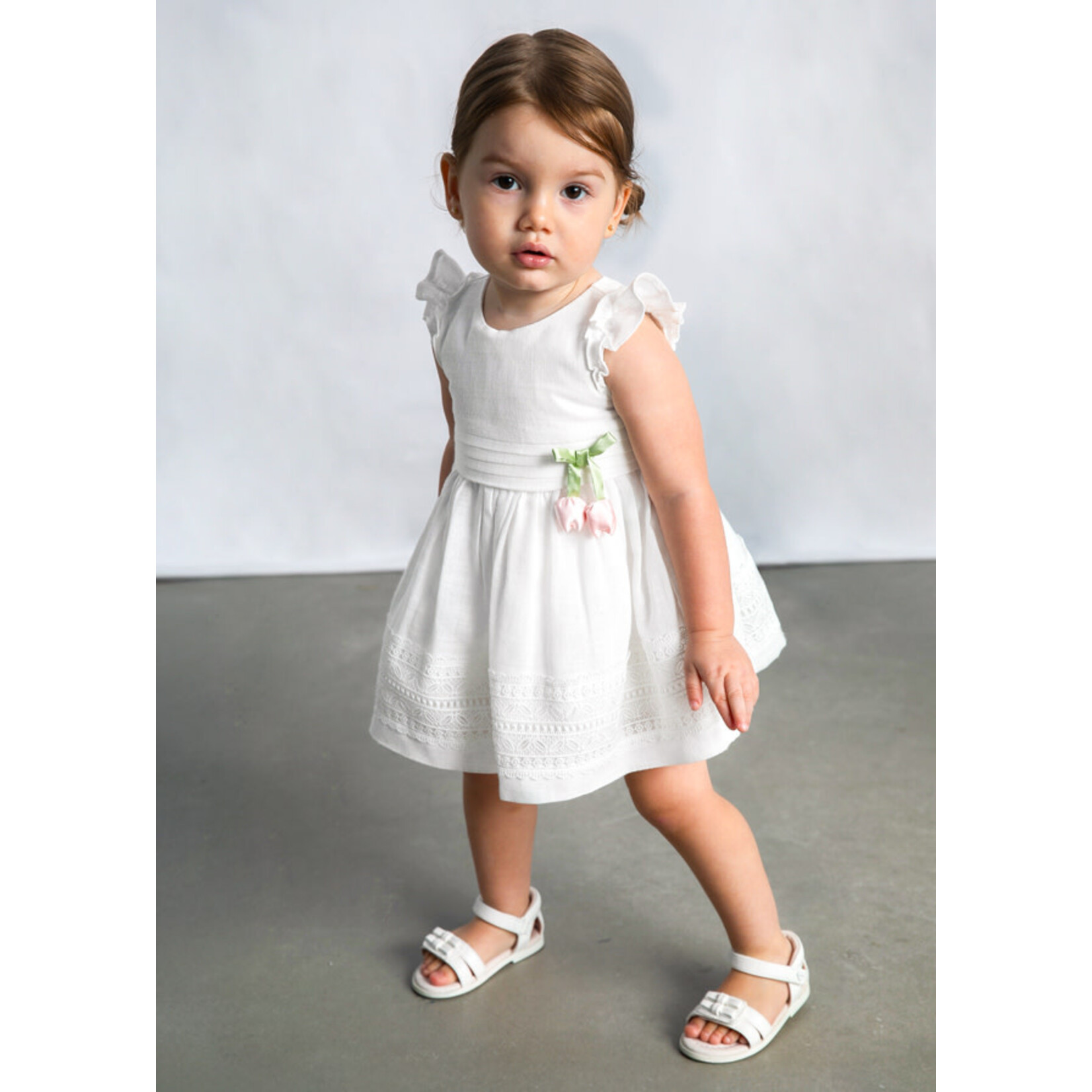 Mayoral Mayoral dress w/ guipure lace trim Natural - 26 01907B