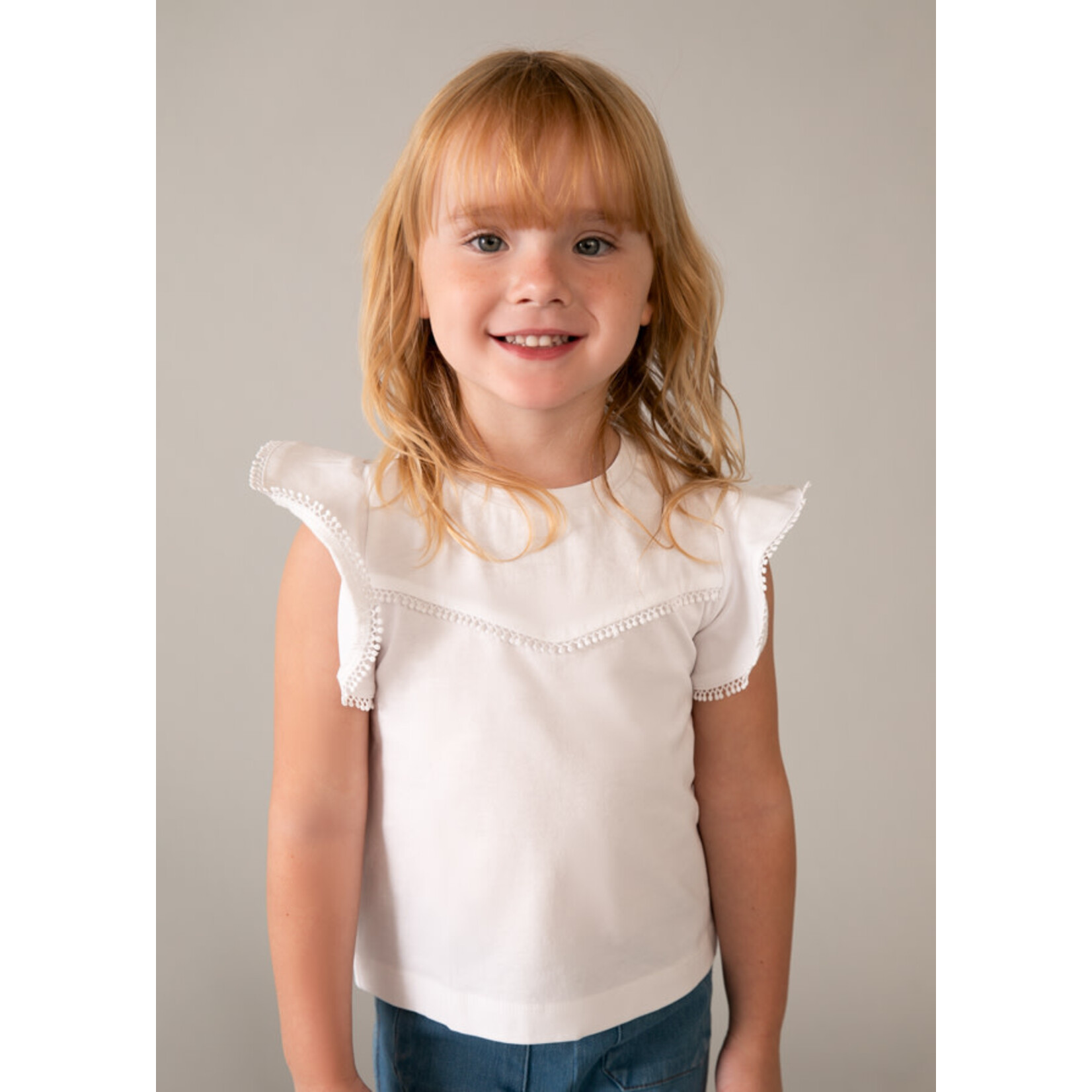 Mayoral Mayoral S/s T shirt with lace trim White - 26 03008