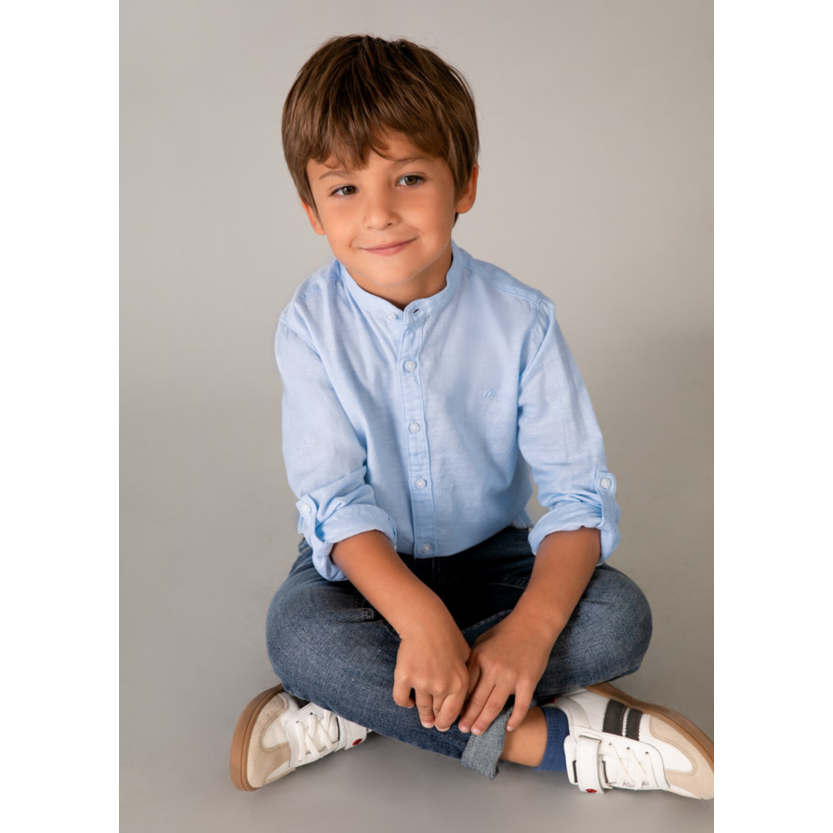 Mayoral Mayoral L/s mao collar linen shirt Sky blue - 26 03118