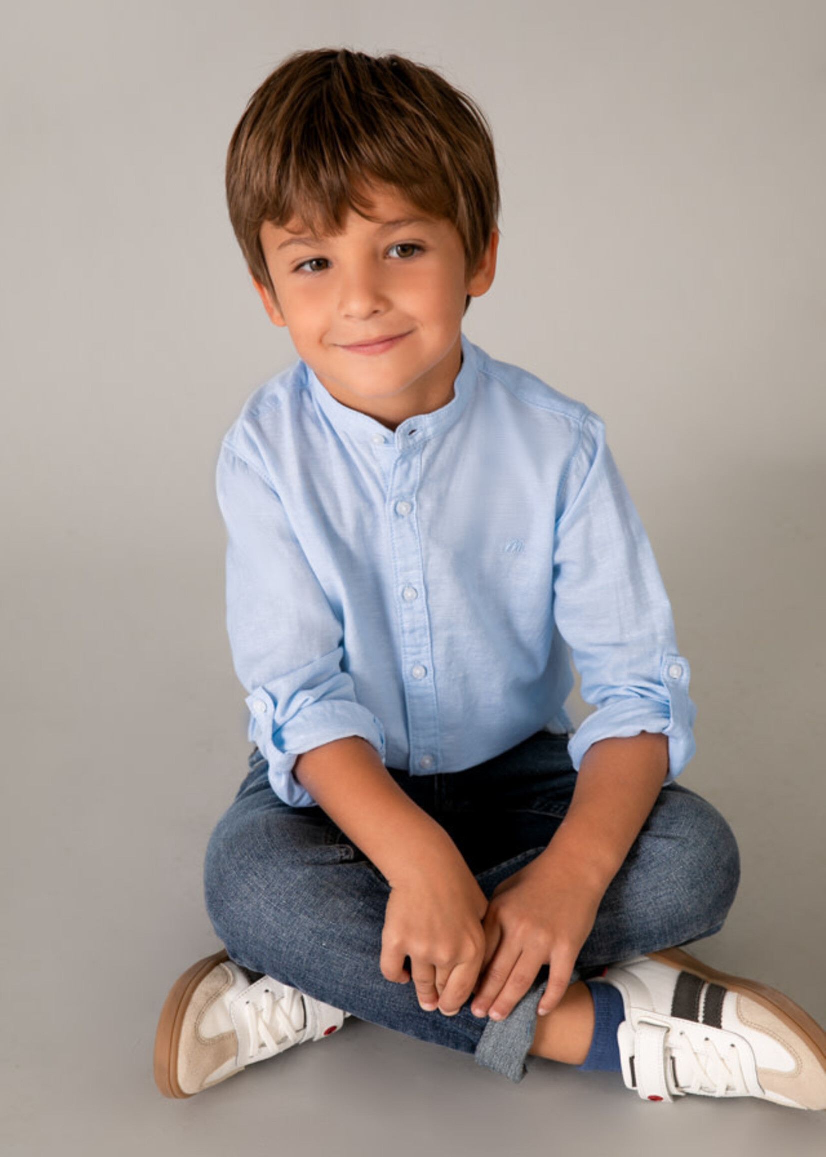 Mayoral Mayoral L/s mao collar linen shirt Sky blue - 26 03118