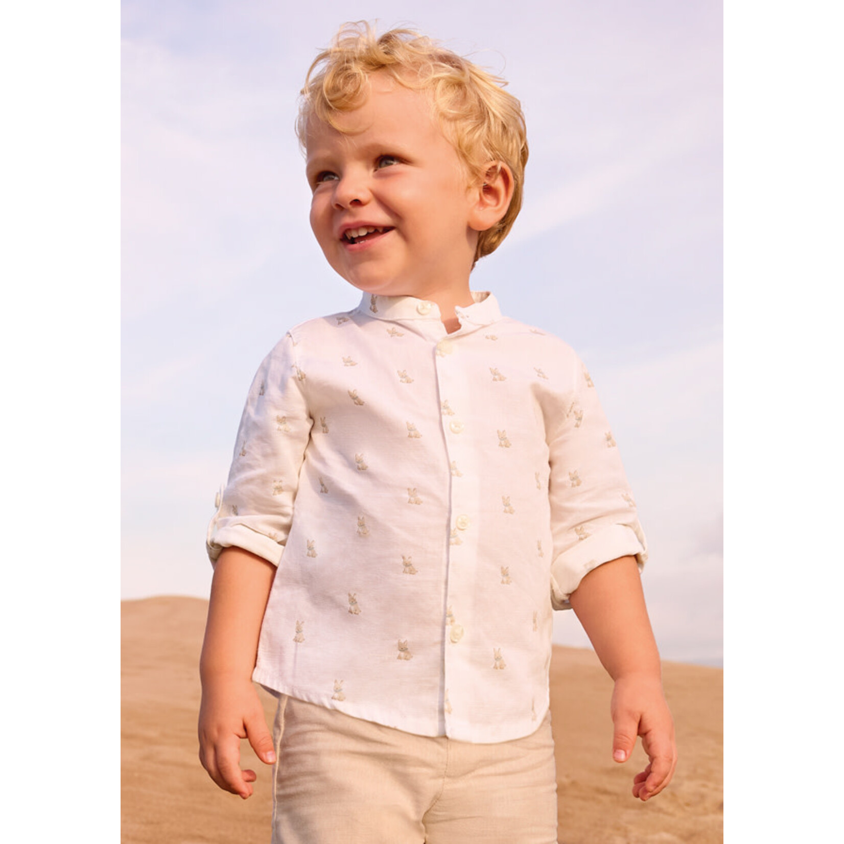 Mayoral Mayoral L/s linen mao shirt Cream - 26 01116B