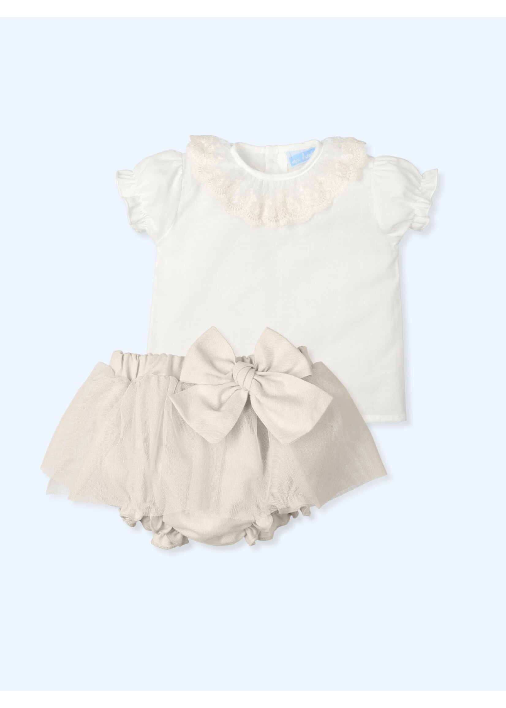 Mac Ilusion Mac Ilusion Blusita voile cuello tul bordado y Culotte lazo con tul GEORGEOUS Natural B